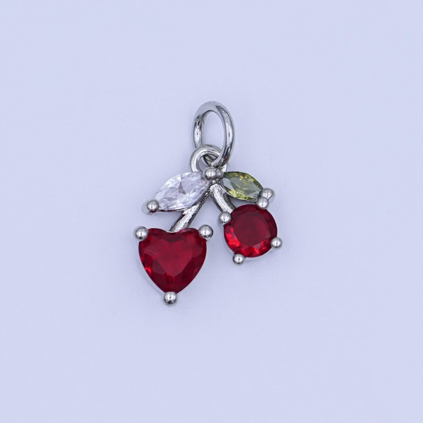 24K Gold Filled Red CZ Cherry Fruit Charm in Gold & Silver | W842