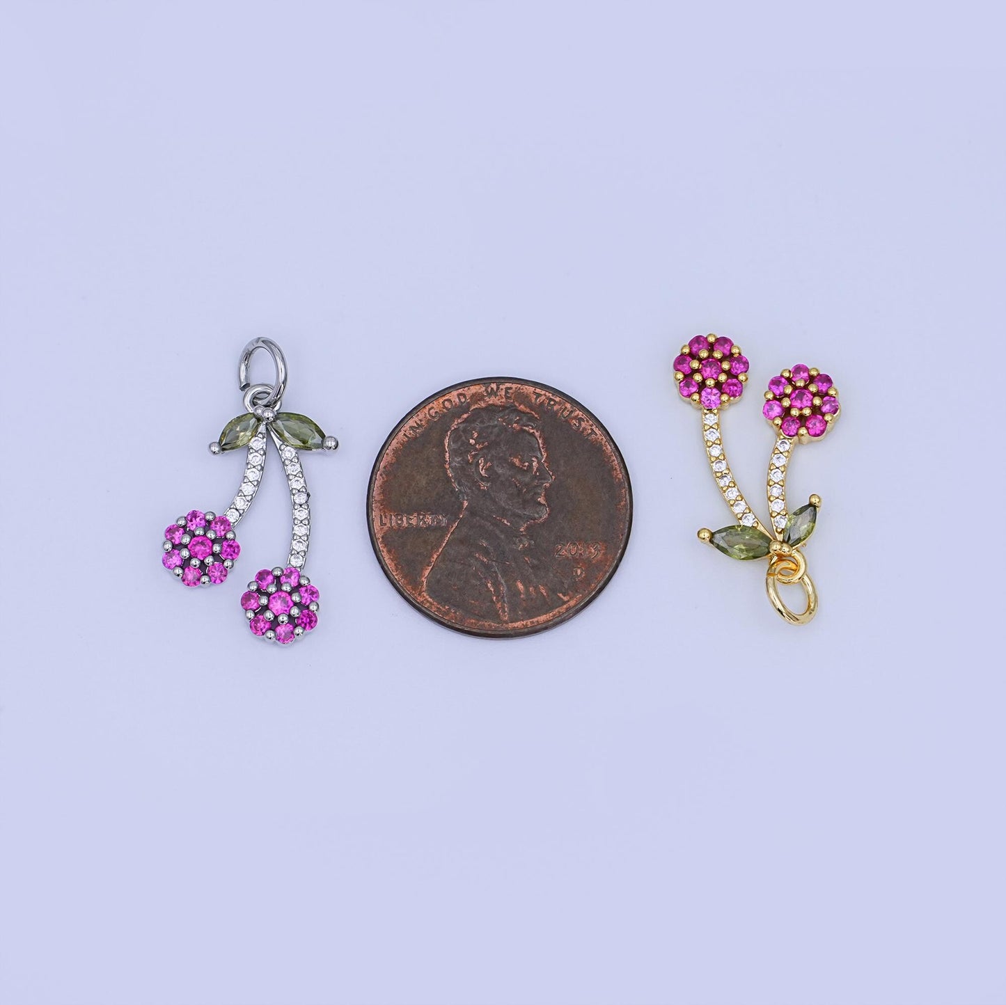 24K Gold Filled Micro Paved Cherry Fruit Charm in Gold & Silver | X113