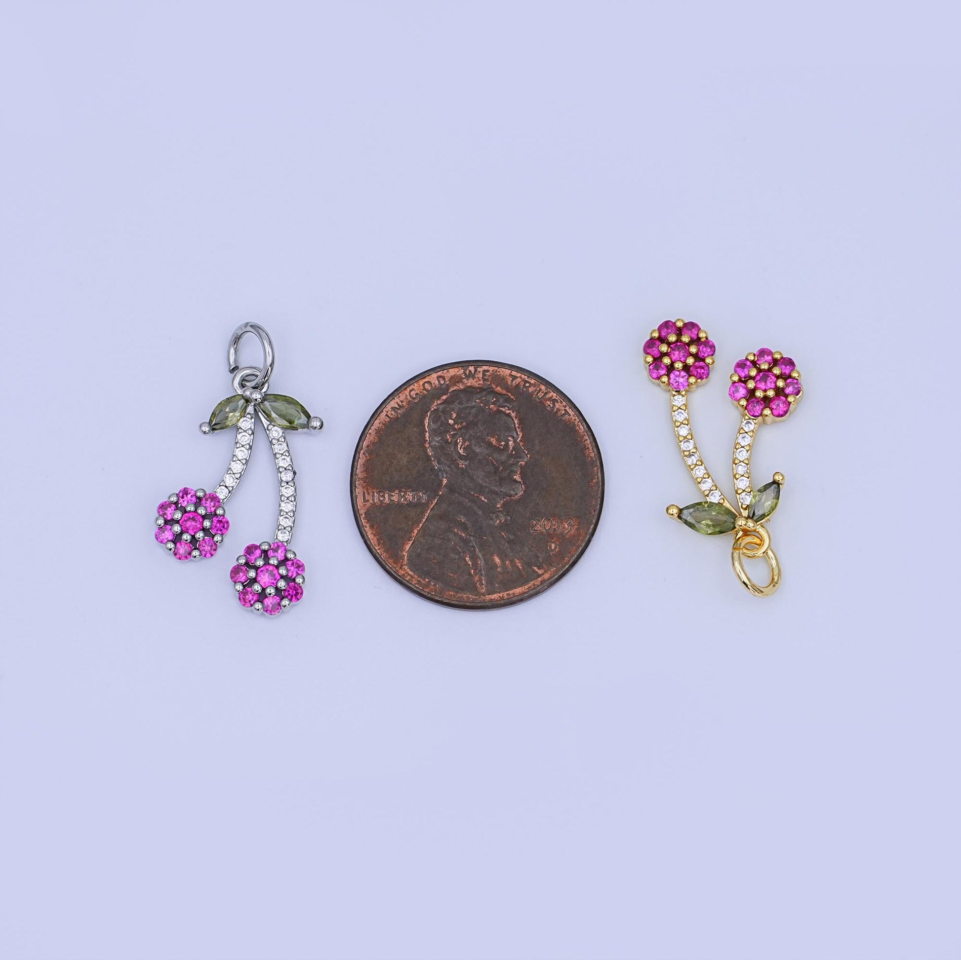 24K Gold Filled Micro Paved Cherry Fruit Charm in Gold & Silver | X113