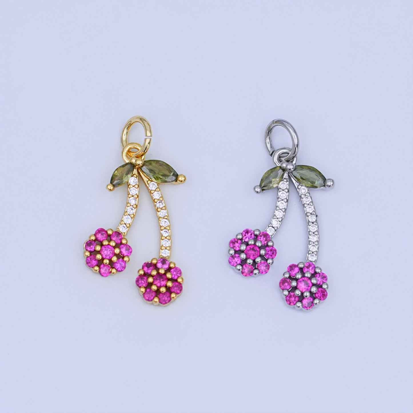 24K Gold Filled Micro Paved Cherry Fruit Charm in Gold & Silver | X113