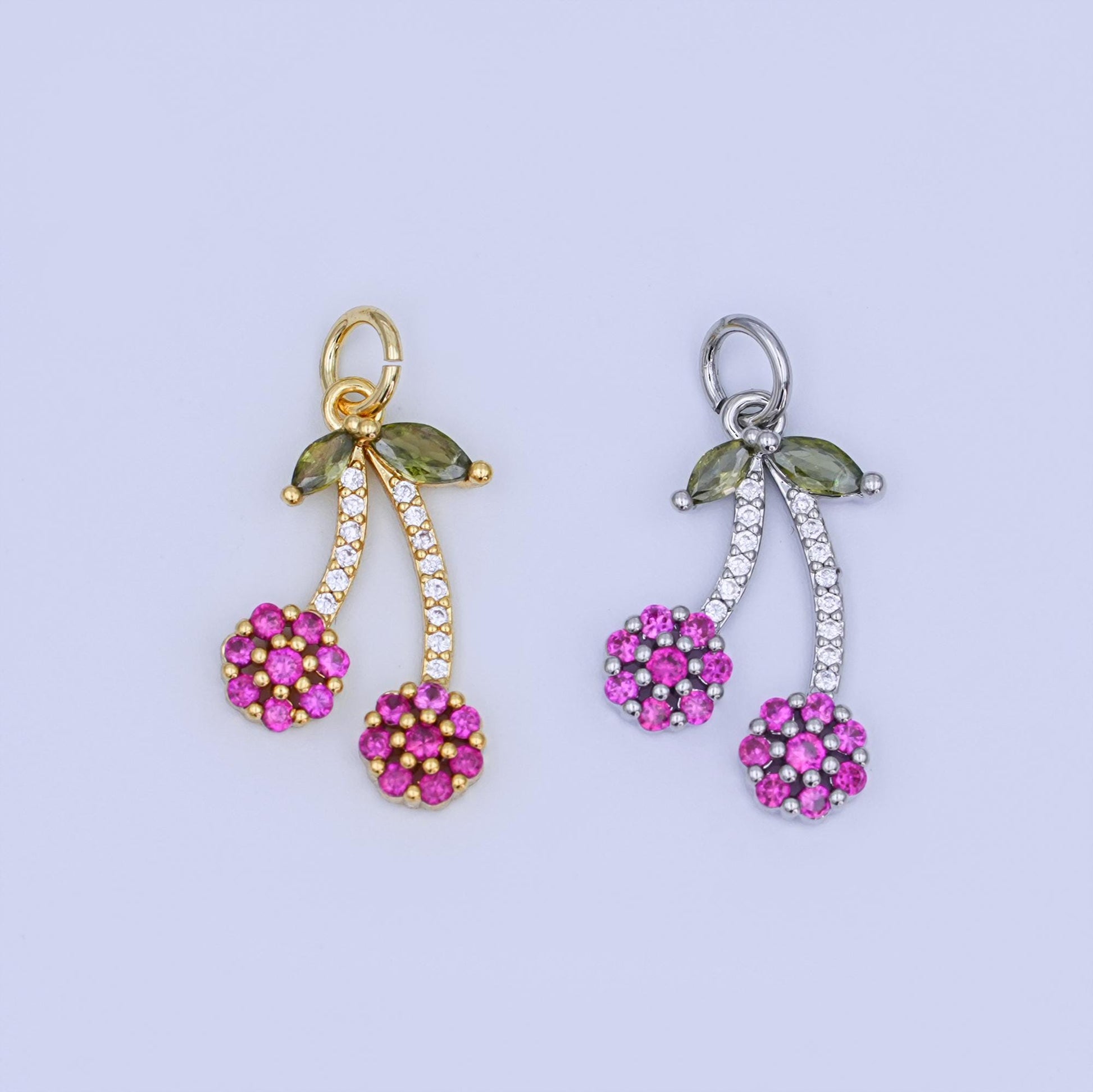 24K Gold Filled Micro Paved Cherry Fruit Charm in Gold & Silver | X113