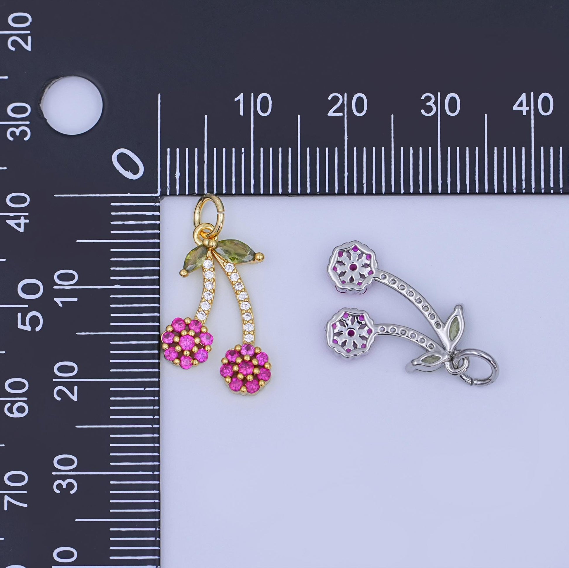 24K Gold Filled Micro Paved Cherry Fruit Charm in Gold & Silver | X113