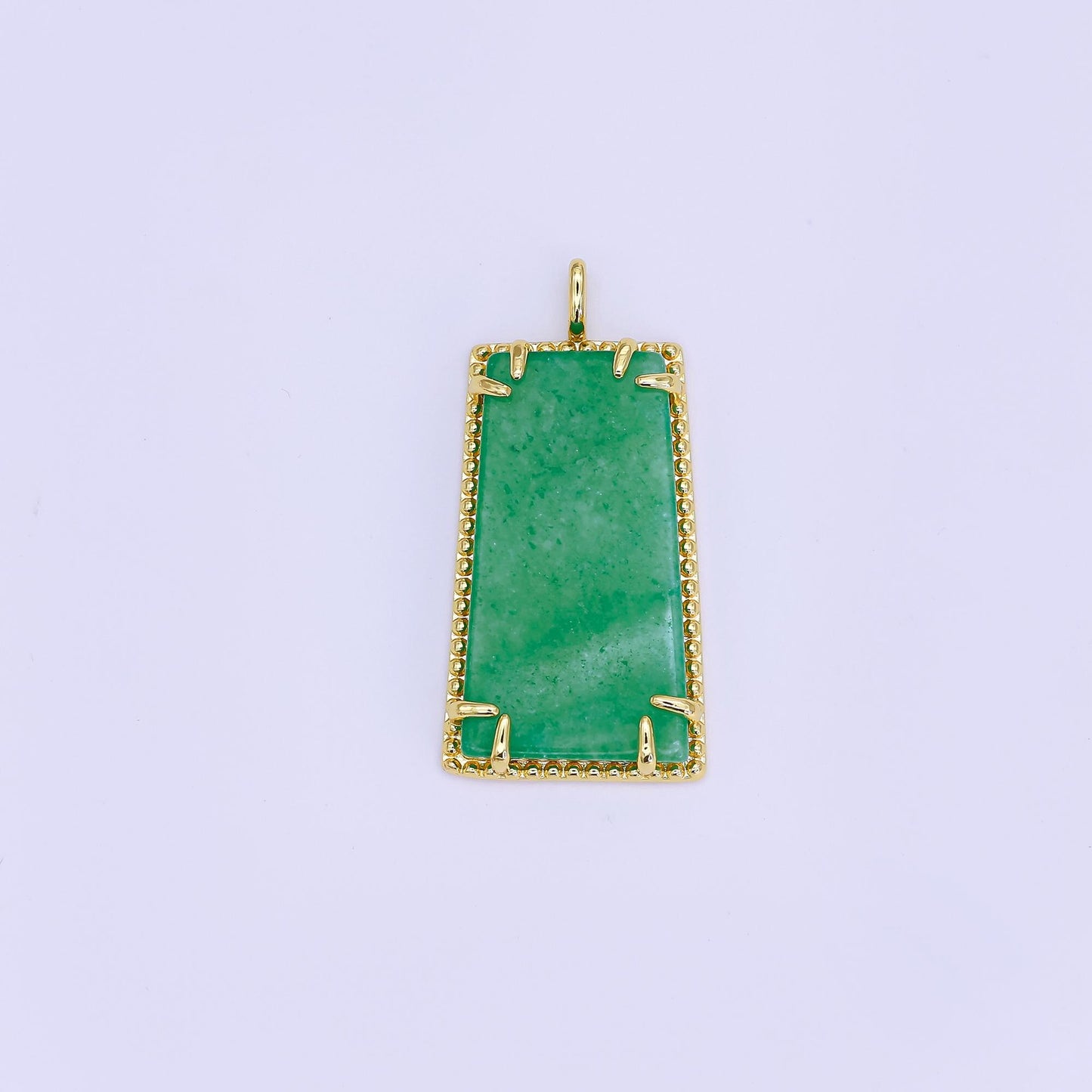 24K Gold Filled Green Jade Natural trapezoid Minimalist Drop Pendant with Beaded Bezel | AH-481