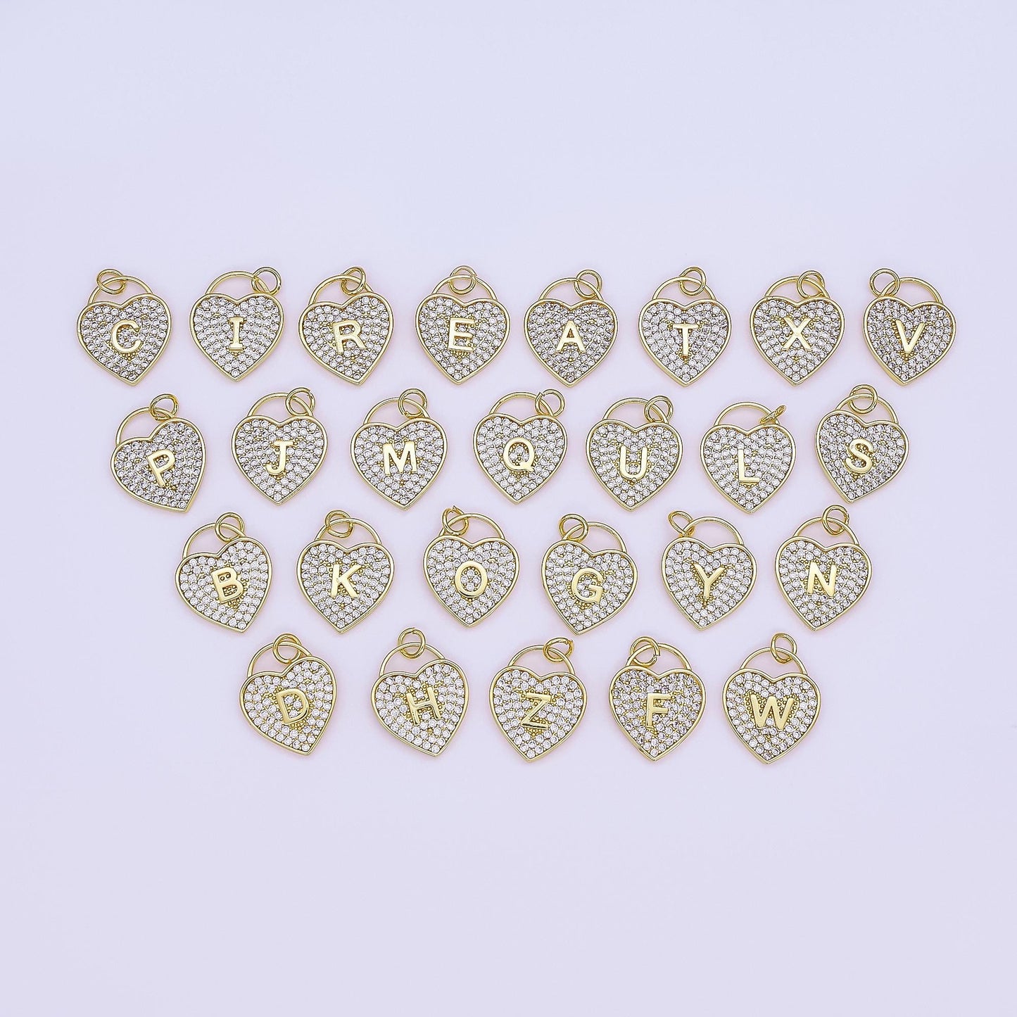 Dainty 24K Gold Filled Micro Pave Initial Letter Heart Pendant Alphabet Charm for Personalized Jewelry Making Supply | AF-001