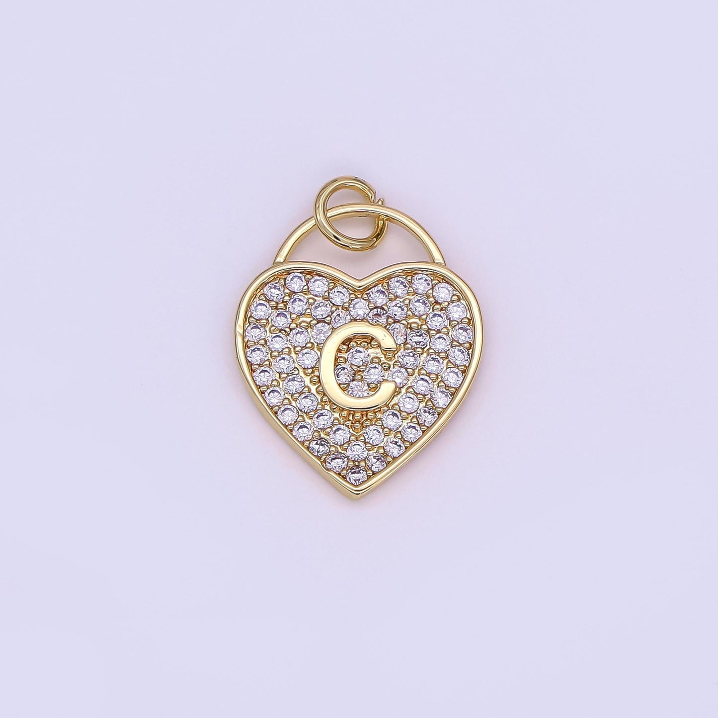 Dainty 24K Gold Filled Micro Pave Initial Letter Heart Pendant Alphabet Charm for Personalized Jewelry Making Supply | AF-001