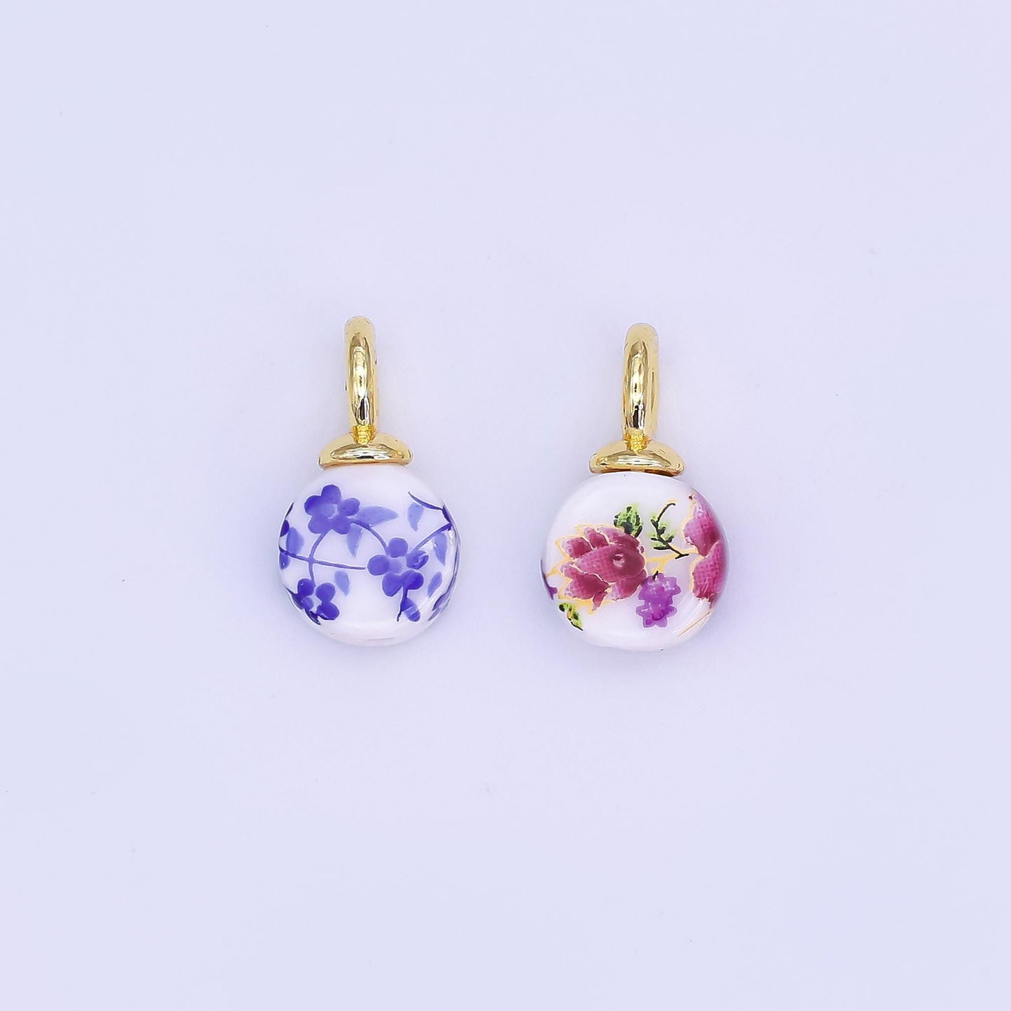Dainty White Flower Ceramic Charm Handmade Cherry Blossom Vintage Floral Painting Charm For Necklace Bracelet Jewelry Making Supply N-131