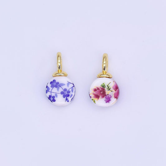 Dainty White Flower Ceramic Charm Handmade Cherry Blossom Vintage Floral Painting Charm For Necklace Bracelet Jewelry Making Supply N-131