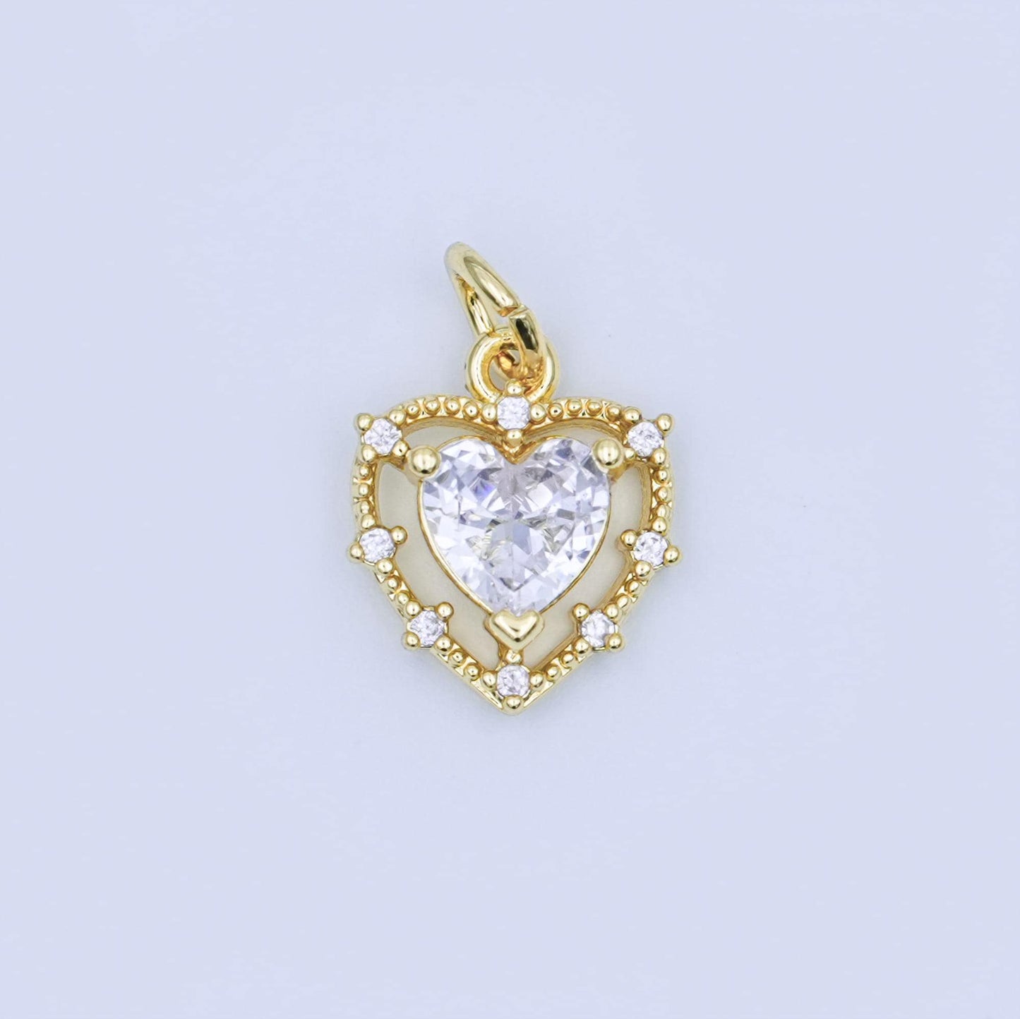 24K Gold Filled Clear CZ Heart Charm | W917