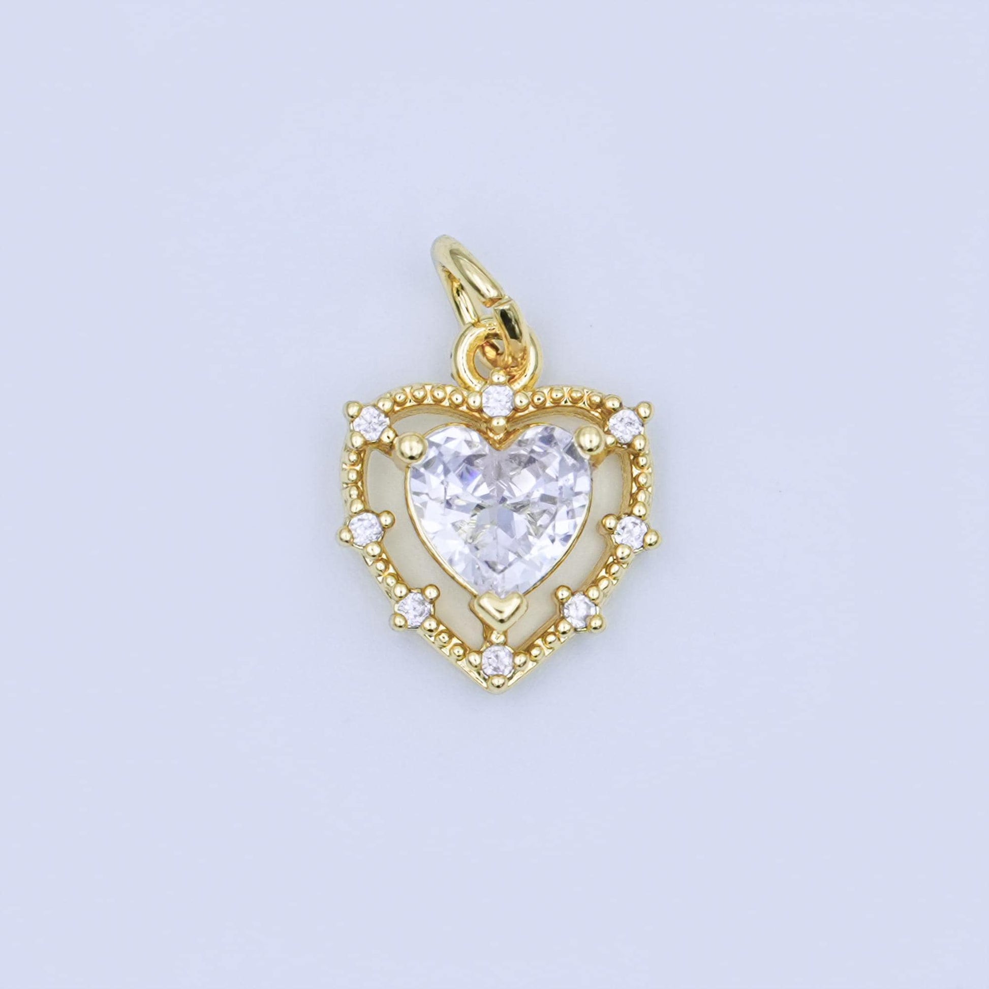 24K Gold Filled Clear CZ Heart Charm | W917