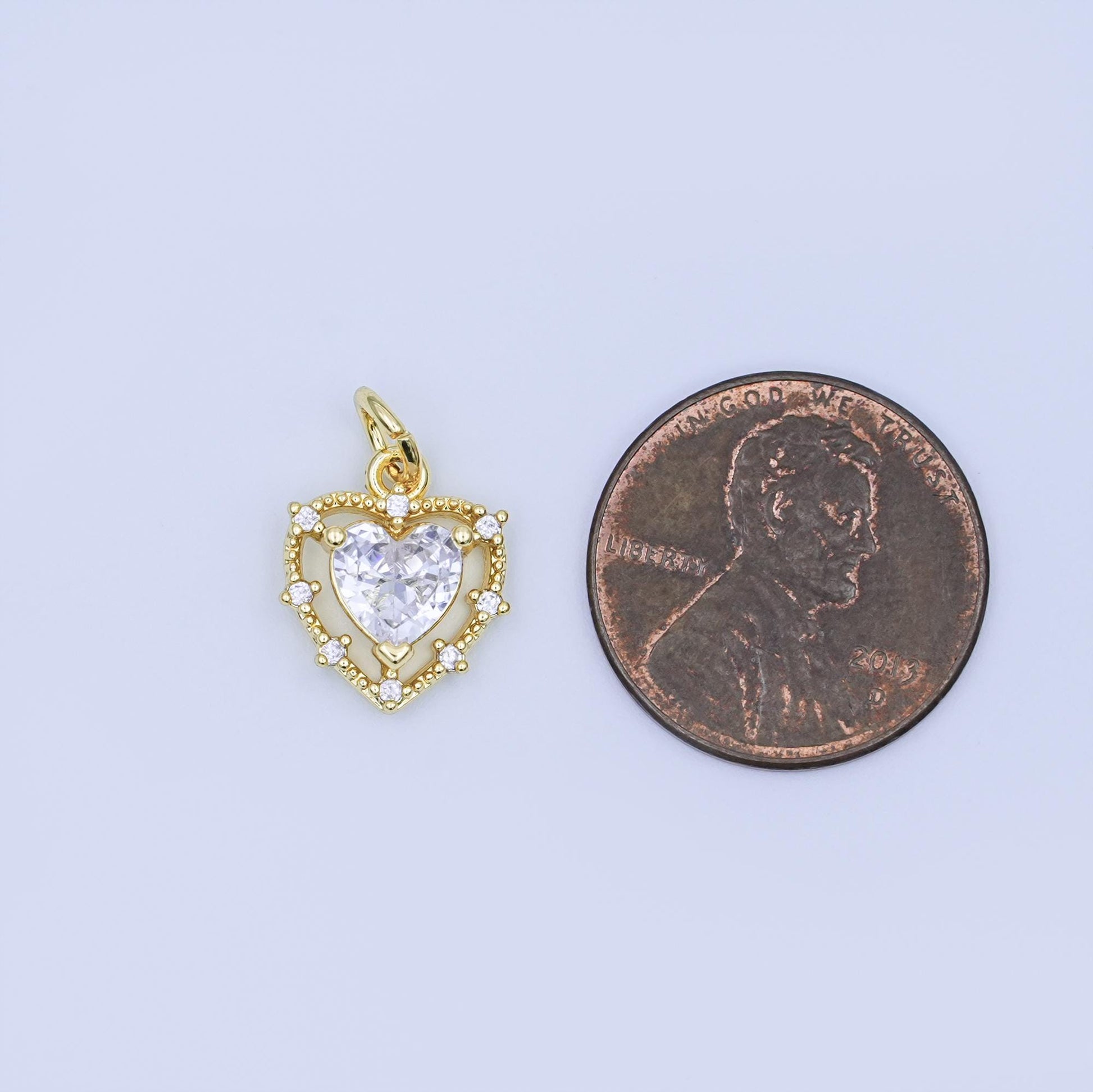 24K Gold Filled Clear CZ Heart Charm | W917