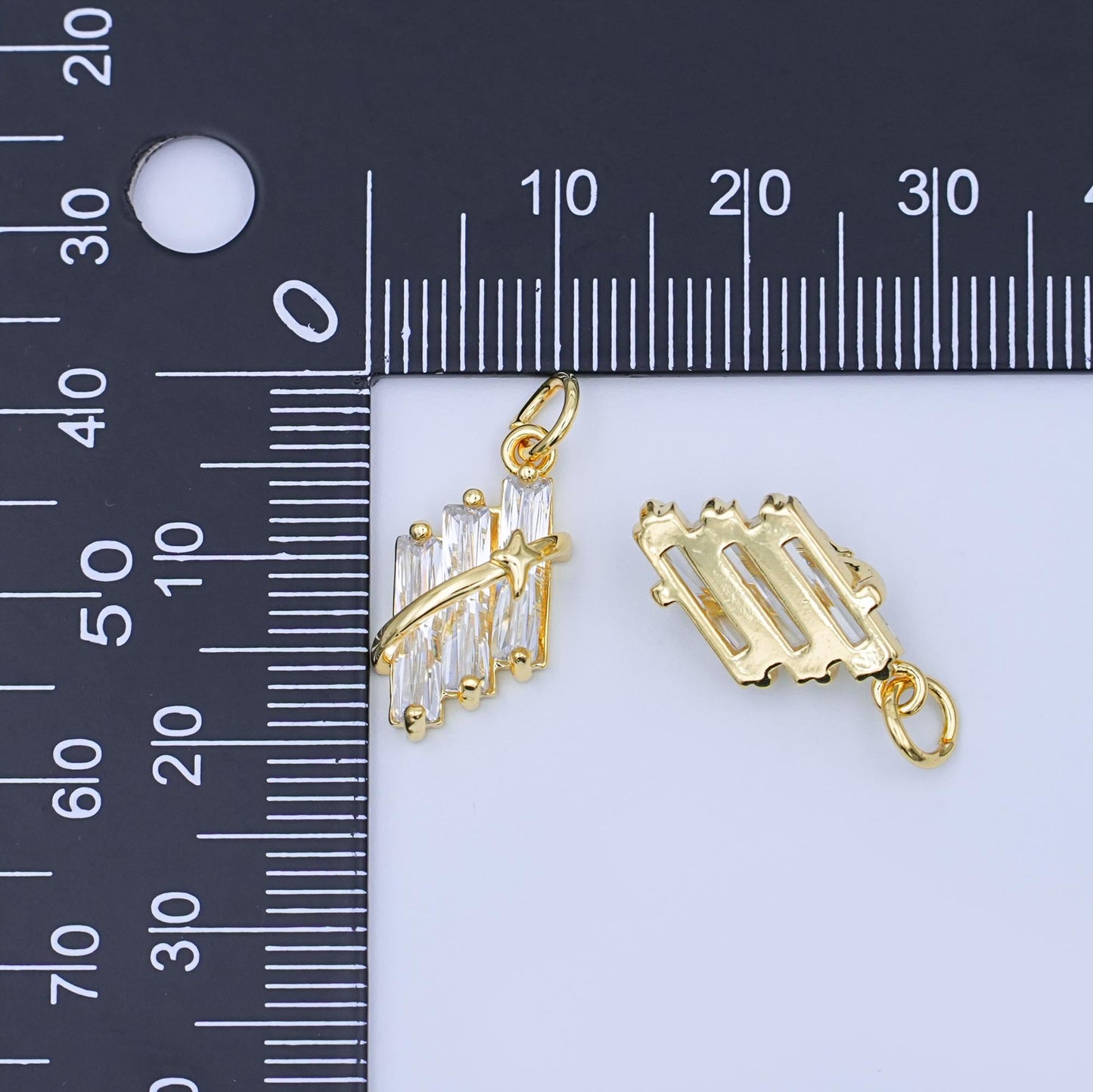 24K Gold Filled Clear Baguette Celestial CZ Charm | X012