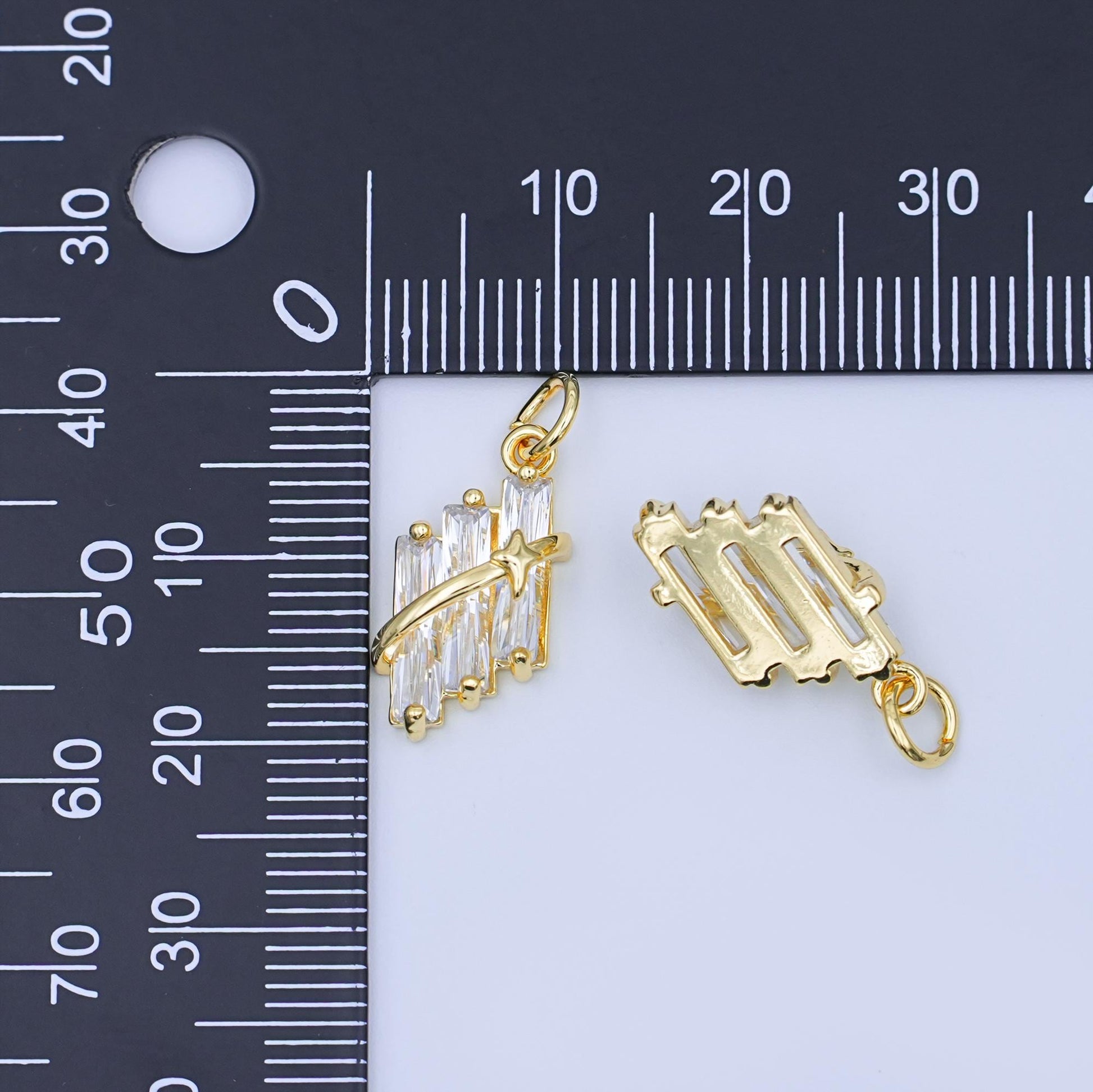 24K Gold Filled Clear Baguette Celestial CZ Charm | X012