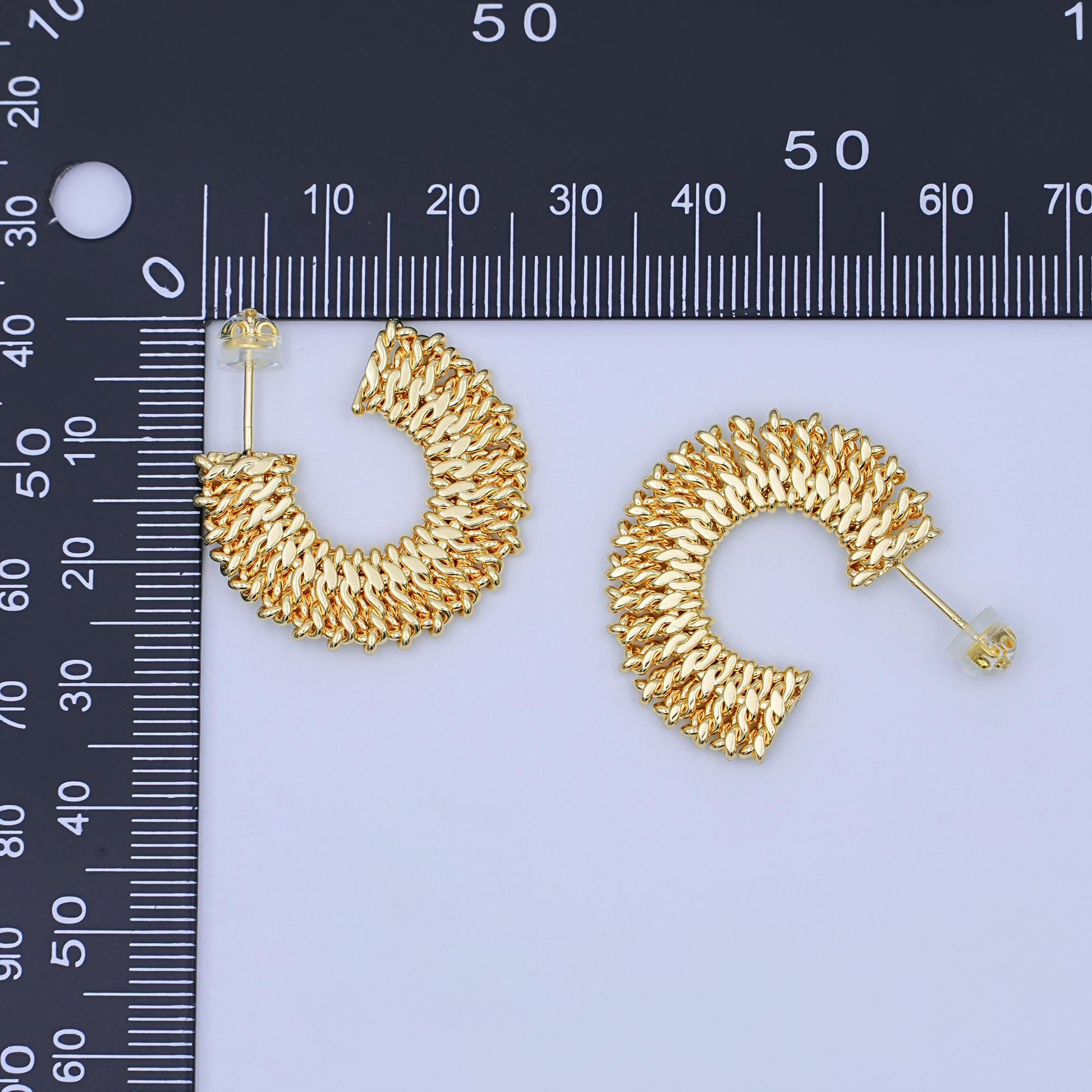 24K Gold Filled 28mm Flatted Twist Curb C-Shaped Hoop Earrings | T028
