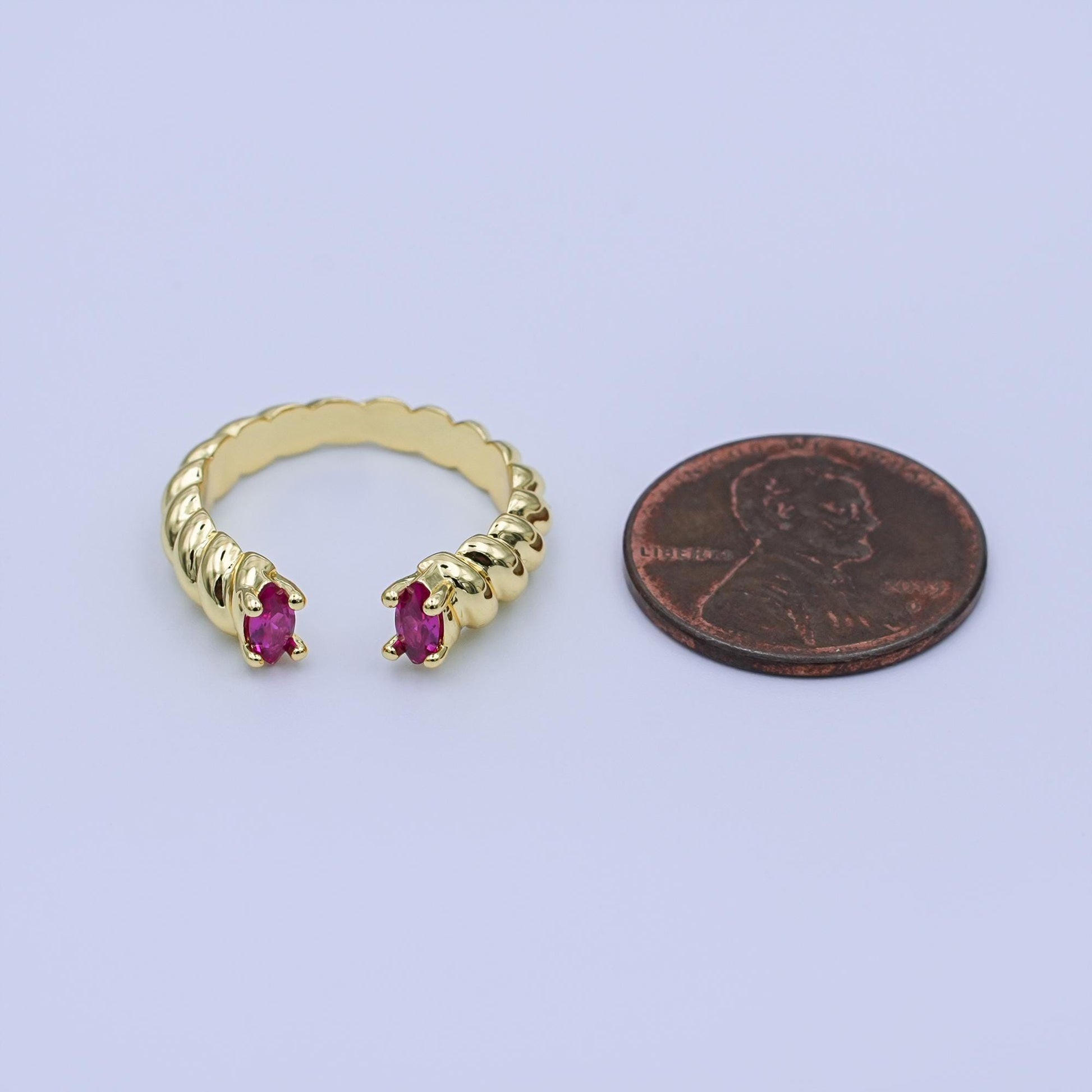 24K Gold Filled Fuchsia CZ Croissant Wrap Ring | O1072