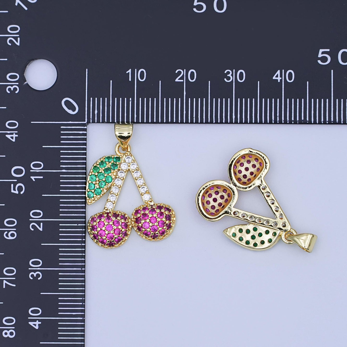 24K Gold Filled Micro Paved CZ Cherry Fruit Pendant | AH409