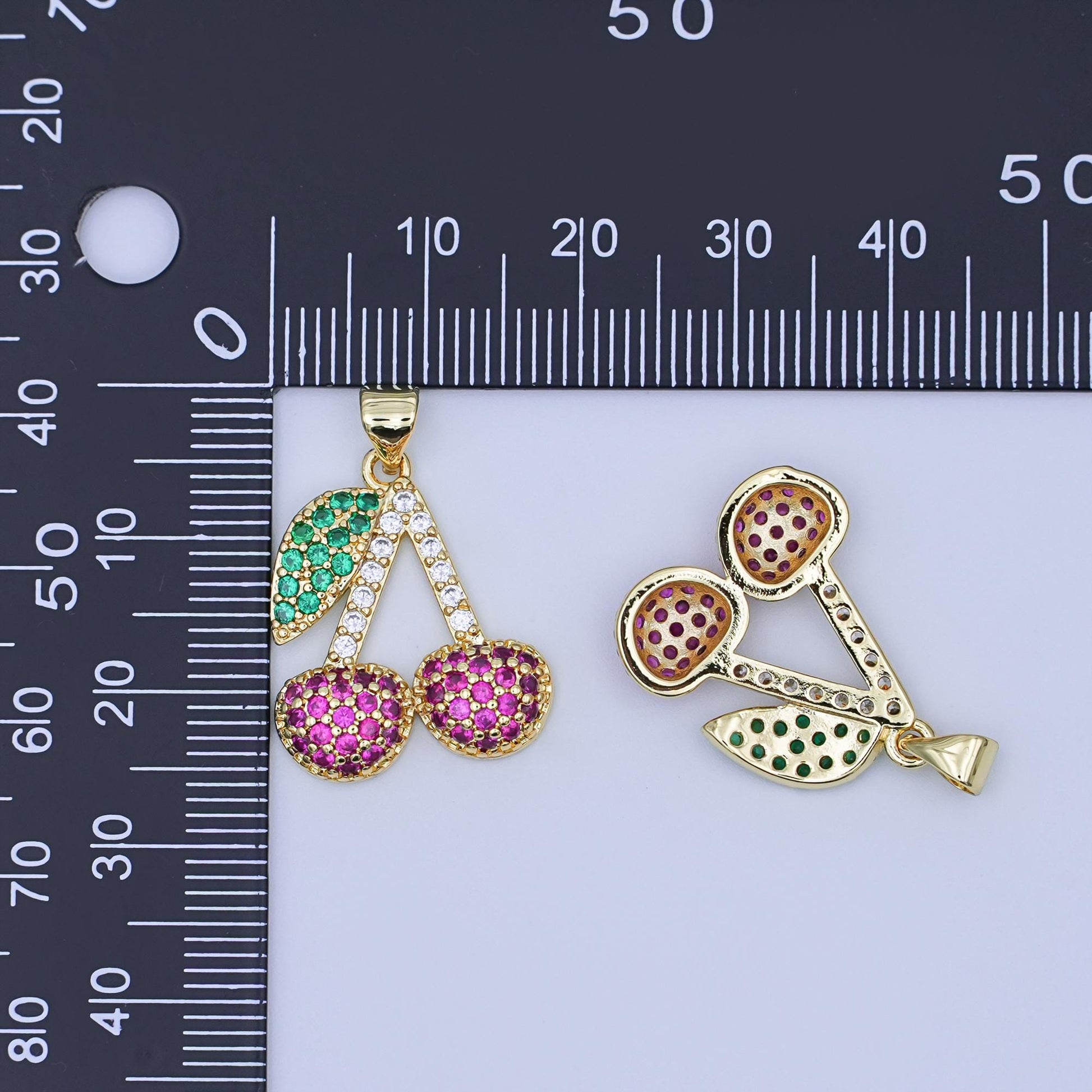 24K Gold Filled Micro Paved CZ Cherry Fruit Pendant | AH409