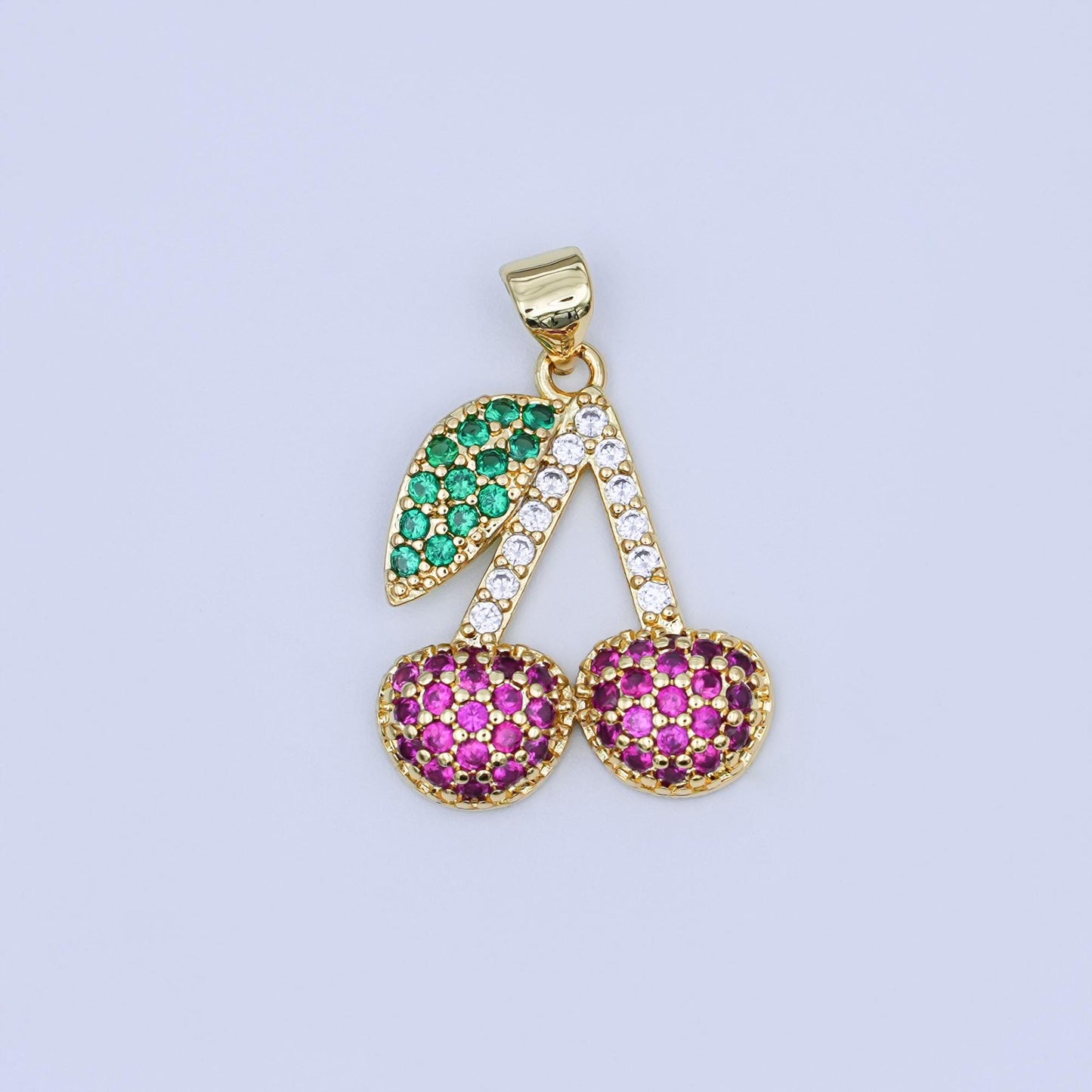 24K Gold Filled Micro Paved CZ Cherry Fruit Pendant | AH409