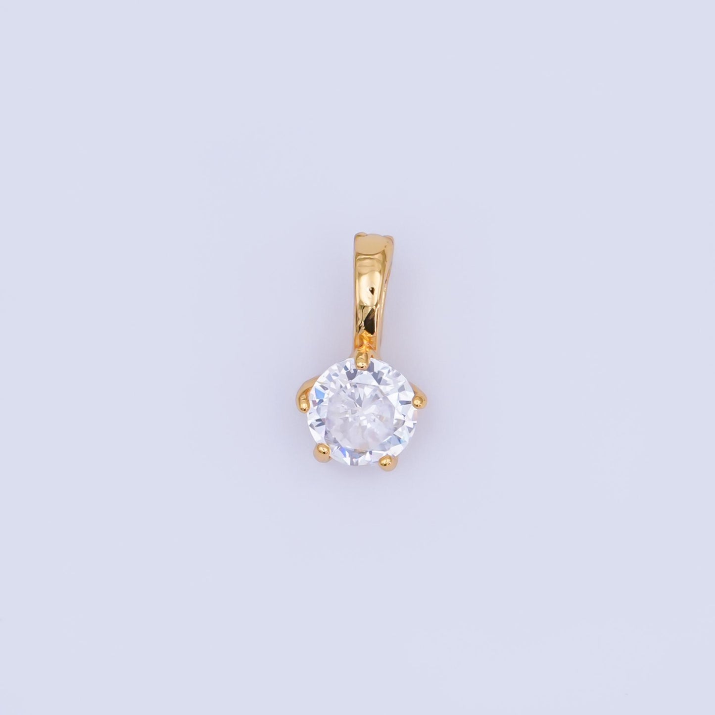 24K Gold Filled Clear, Pink, Blue CZ Round Solitaire Pendant | AH412 AH413