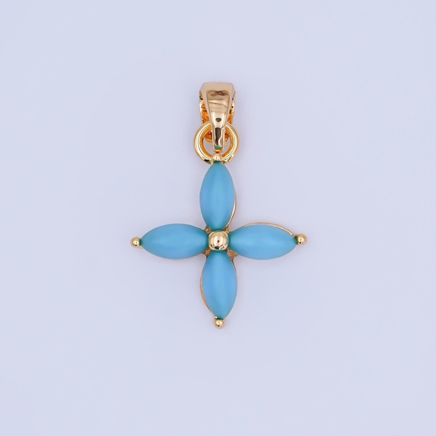 24K Gold Filled Turquoise Natural Gemstone Flower Pendant in Gold & Silver | AH411