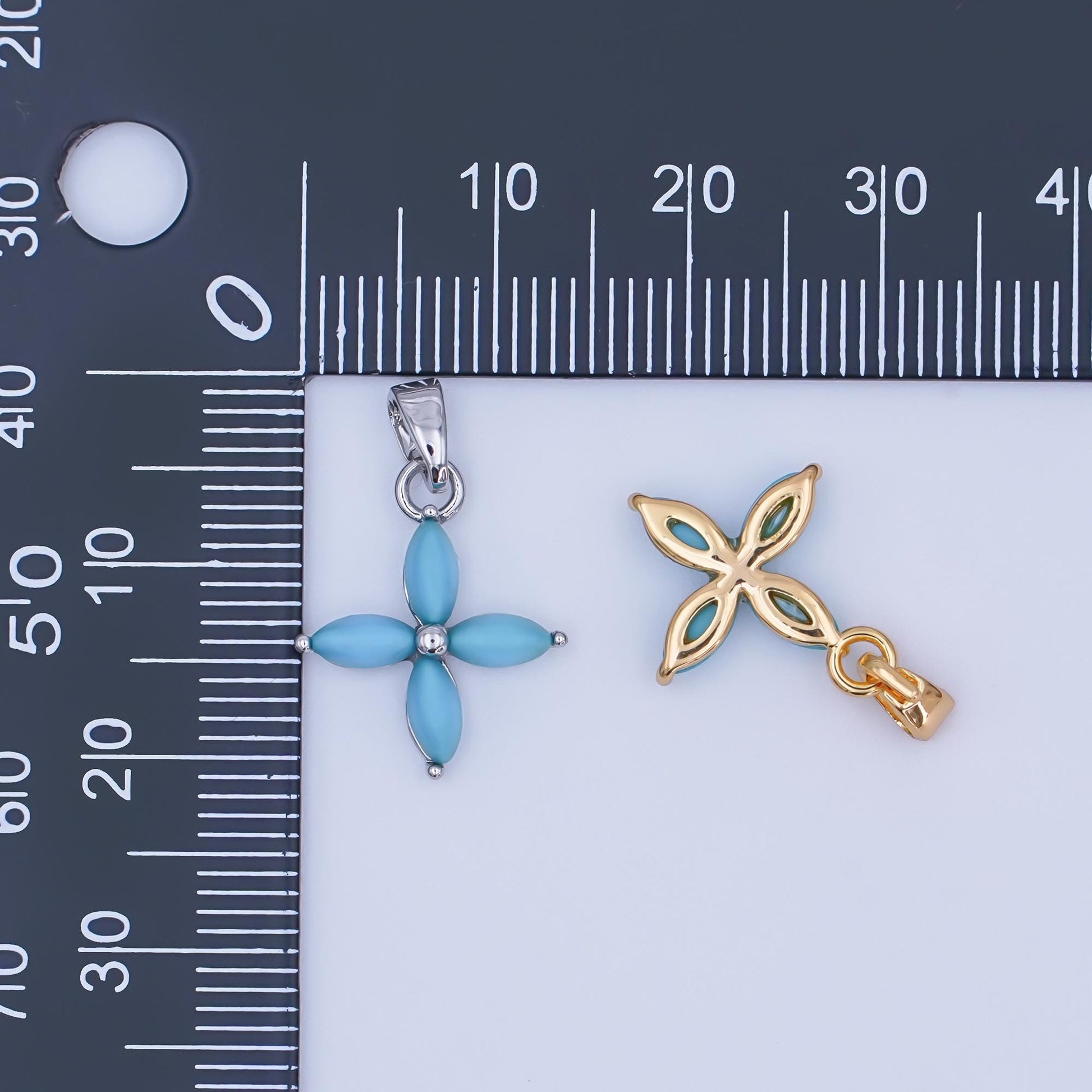 24K Gold Filled Turquoise Natural Gemstone Flower Pendant in Gold & Silver | AH411