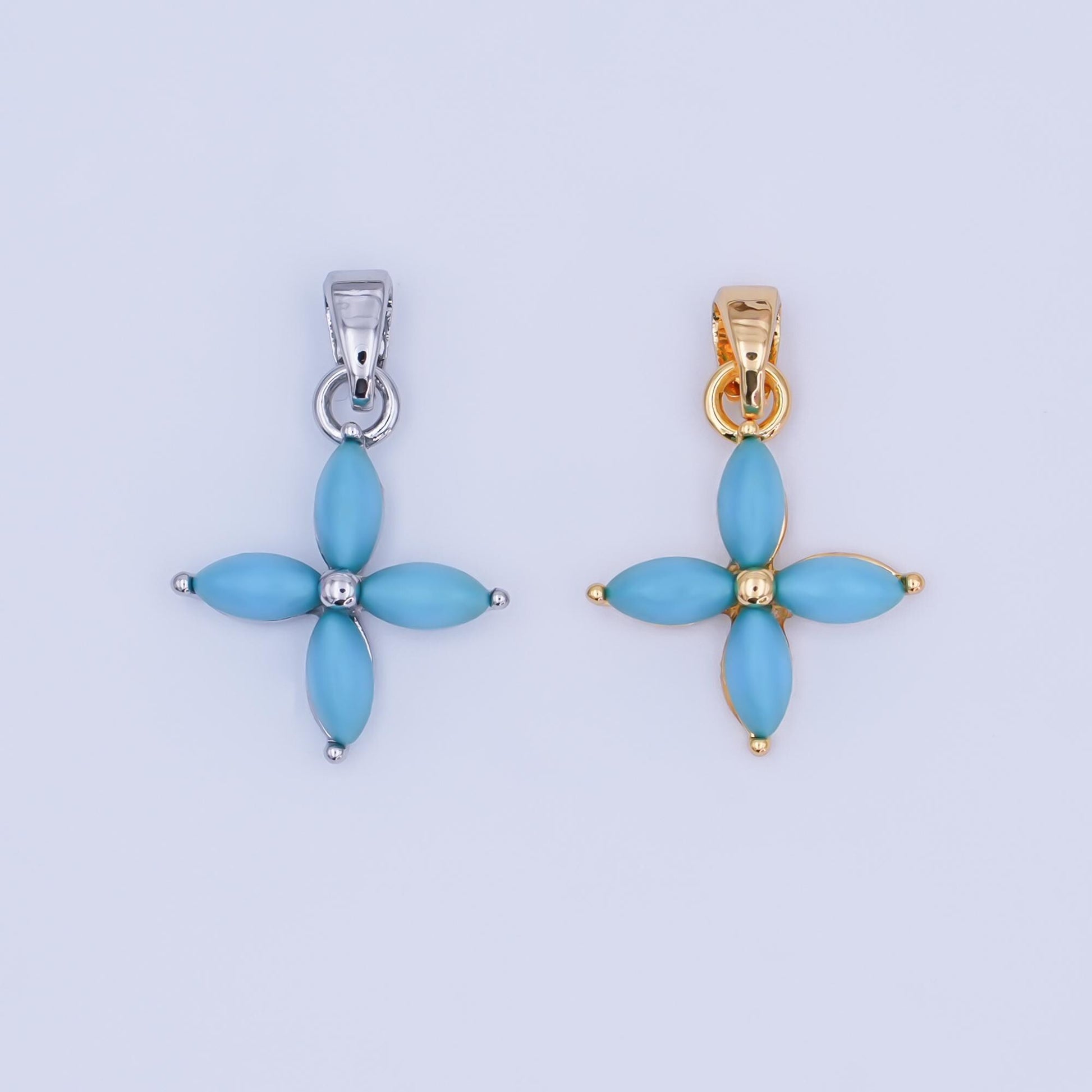 24K Gold Filled Turquoise Natural Gemstone Flower Pendant in Gold & Silver | AH411