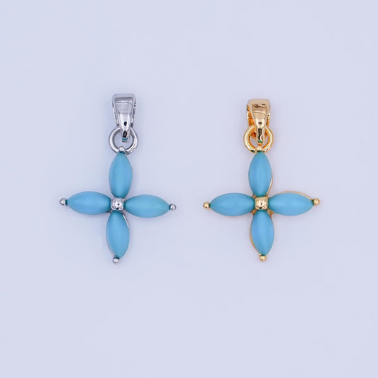 24K Gold Filled Turquoise Natural Gemstone Flower Pendant in Gold & Silver | AH411
