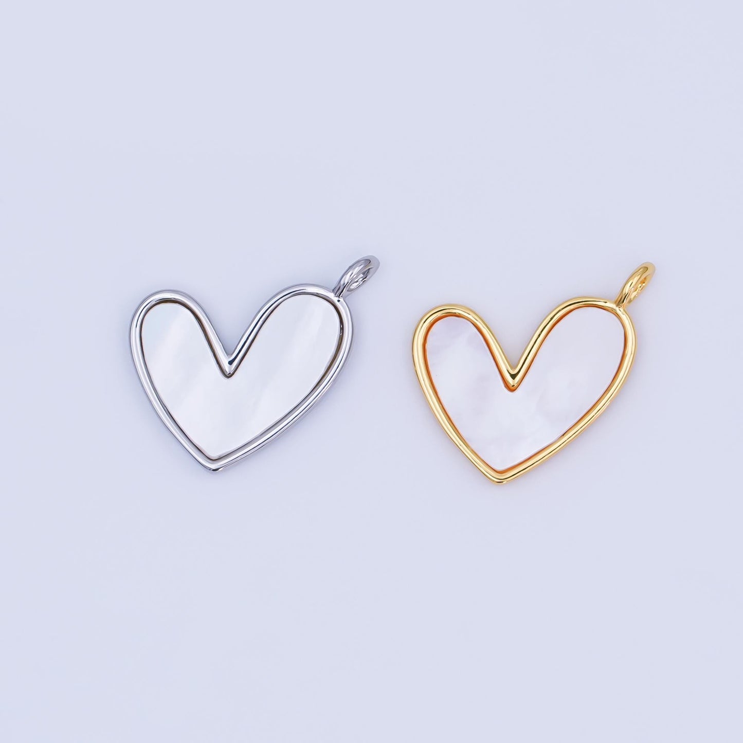 24K Gold Filled Shell Pearl Heart Pendant in Gold & Silver | M916