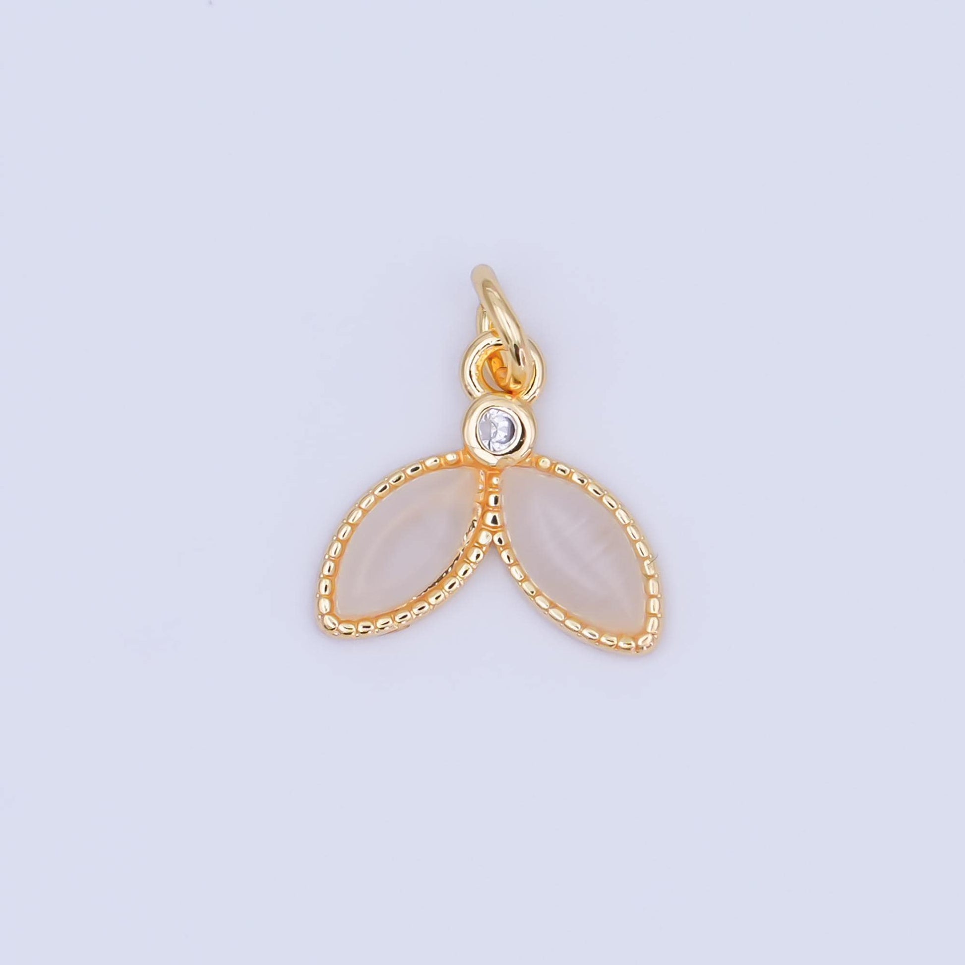 24K Gold Filled CZ Moonstone Whale Tail Charm | M917