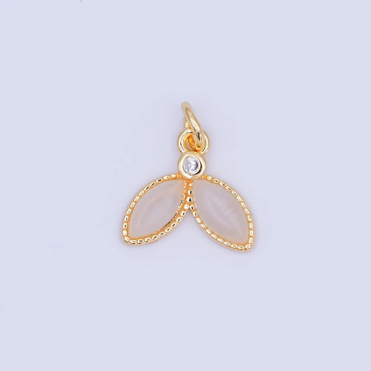 24K Gold Filled CZ Moonstone Whale Tail Charm | M917