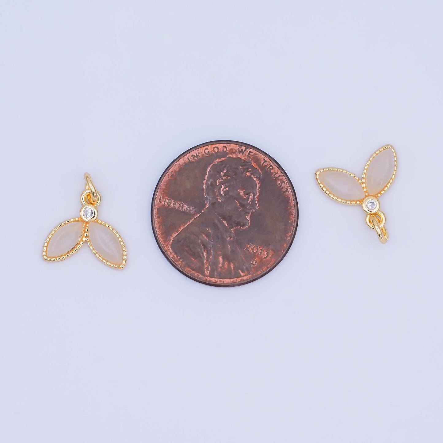 24K Gold Filled CZ Moonstone Whale Tail Charm | M917