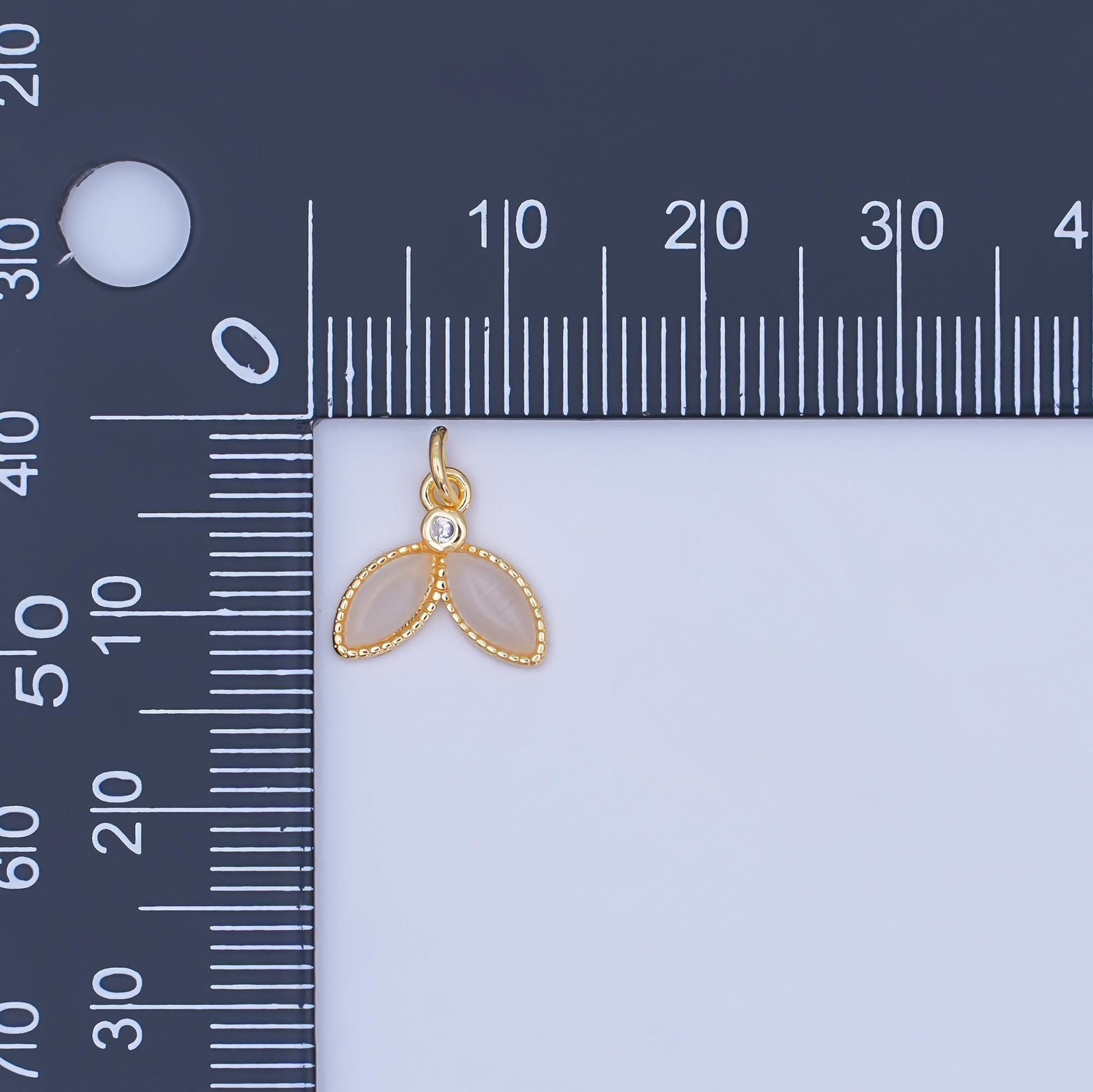 24K Gold Filled CZ Moonstone Whale Tail Charm | M917