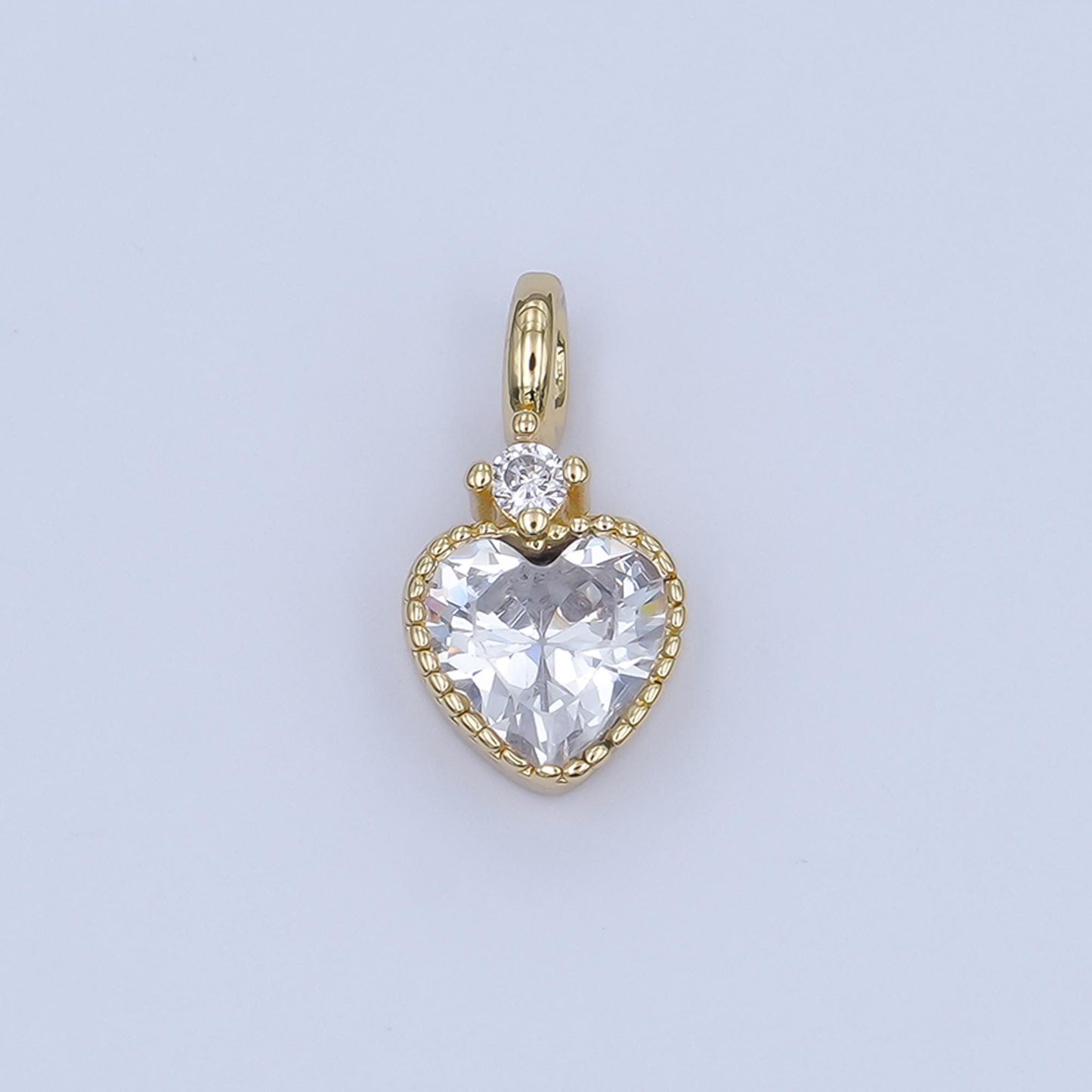 24K Gold Filled Pink, Purple, Clear, Red, Yellow CZ Heart Charm | M910 - M915