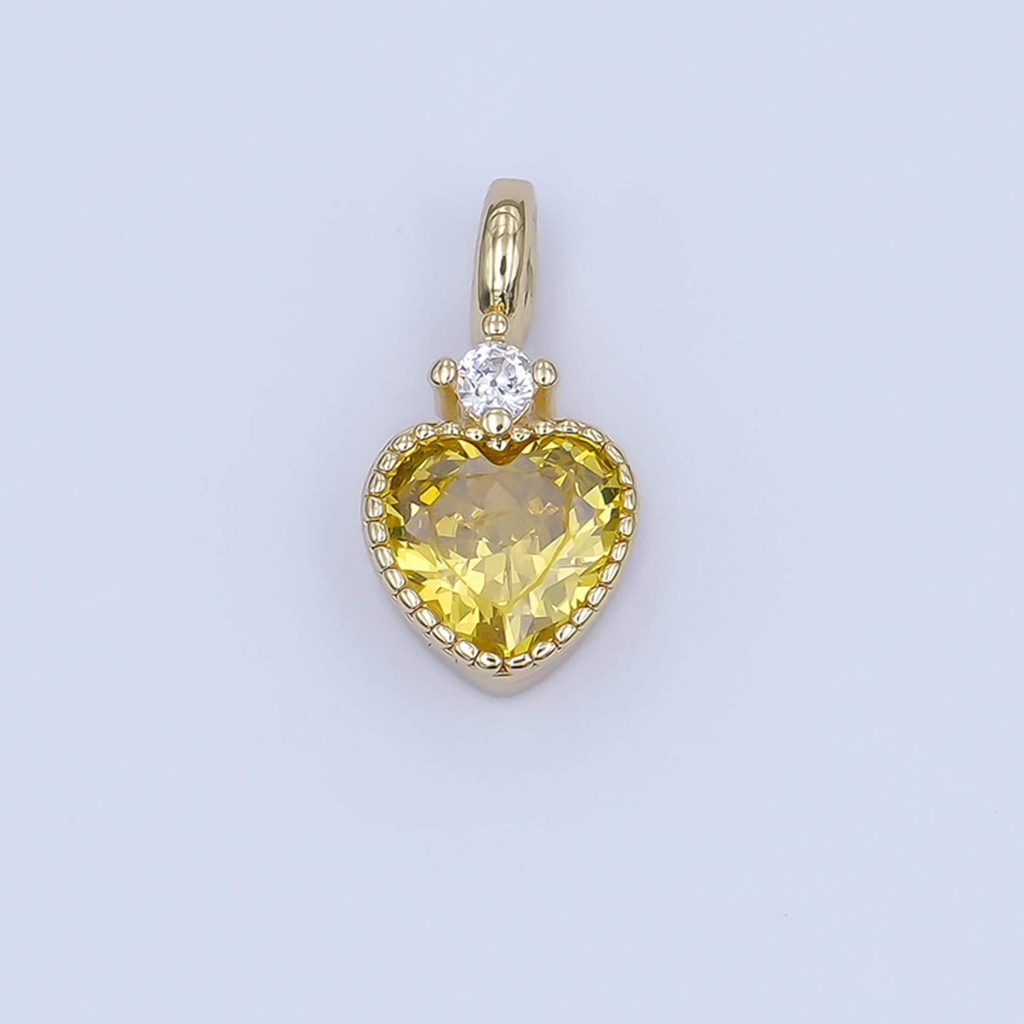 24K Gold Filled Pink, Purple, Clear, Red, Yellow CZ Heart Charm | M910 - M915