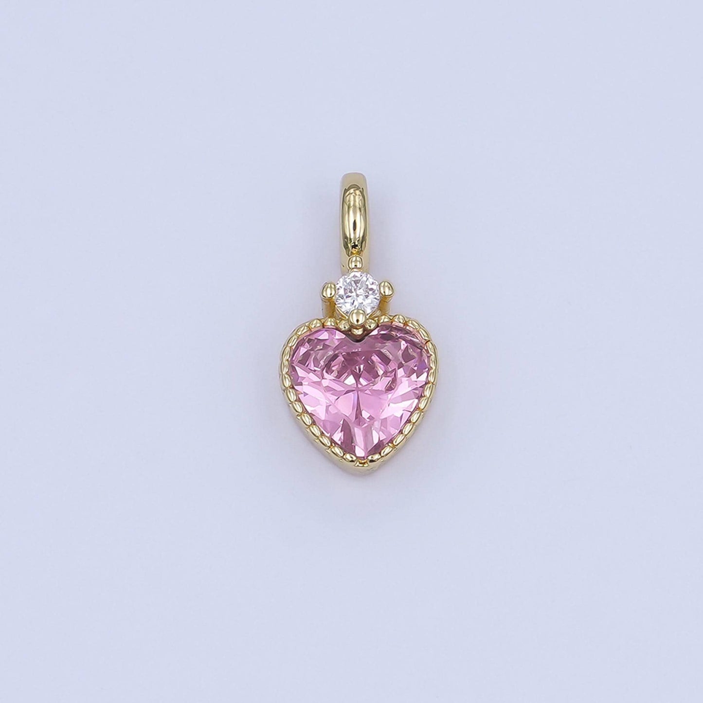 24K Gold Filled Pink, Purple, Clear, Red, Yellow CZ Heart Charm | M910 - M915