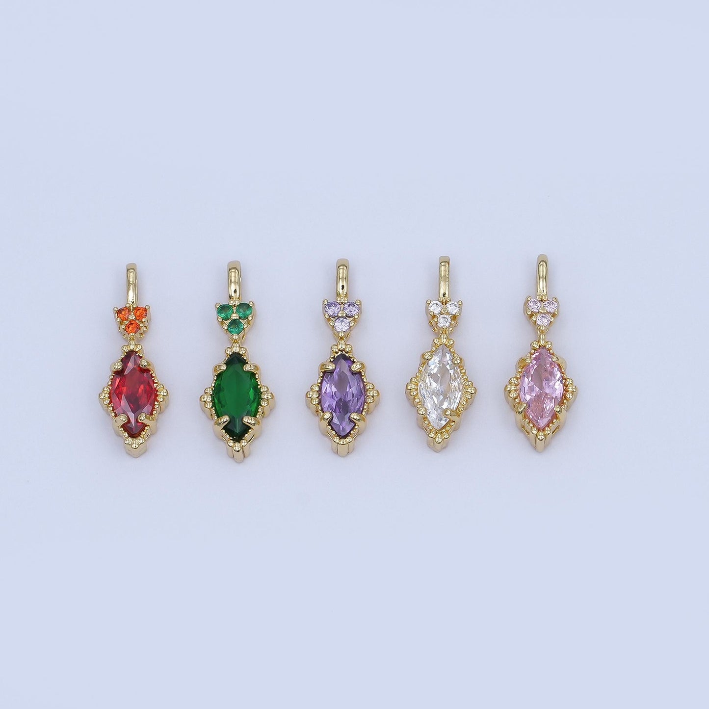 24K Gold Filled Pink, Purple, Clear, Green, Red Marquise Pendant | AH414 - AH416