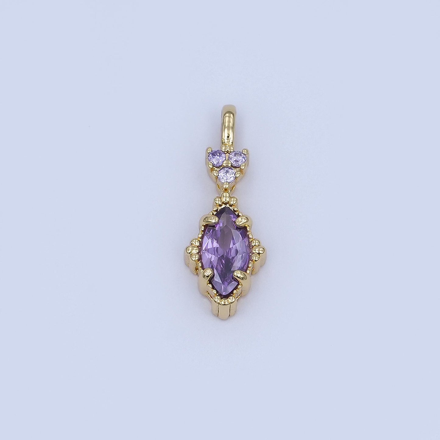 24K Gold Filled Pink, Purple, Clear, Green, Red Marquise Pendant | AH414 - AH416