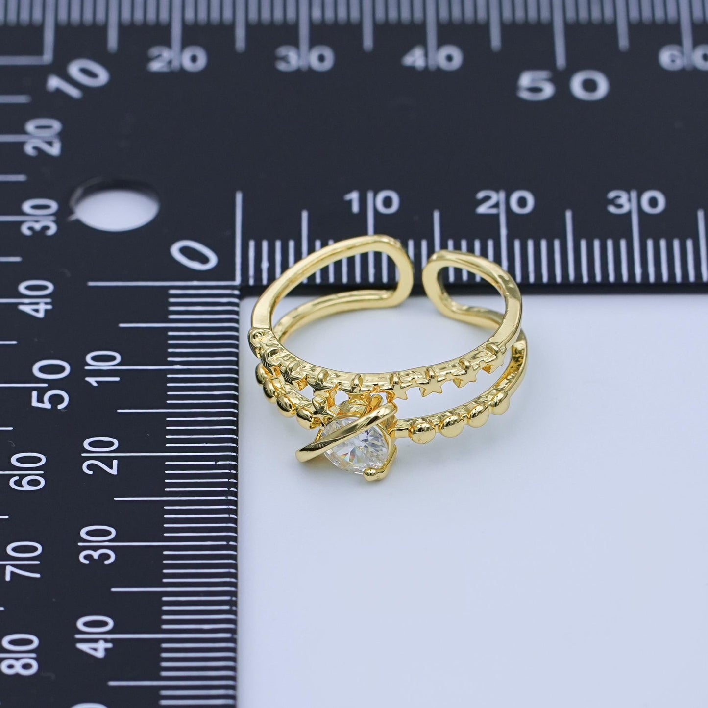 24K Gold Filled Clear CZ Molten Star Dotted Double Band Ring | O1054