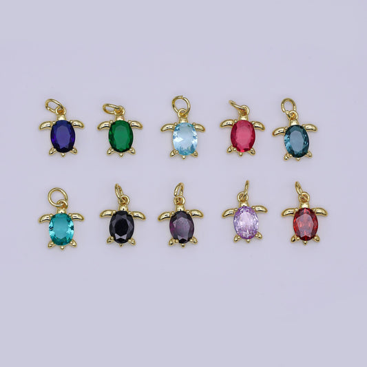 24K Gold Filled CZ Turtle Turquoise Animal Charm | X146 - X232