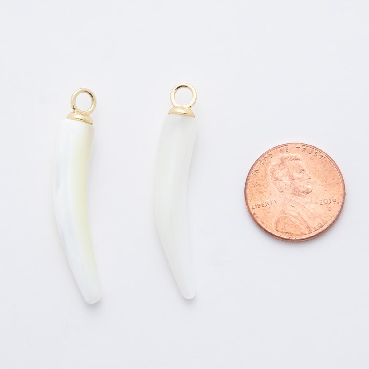 White Tusk Shell pearl charms white pearl drop pendants dainty charm necklace pendant 40mm pearl drop with bail AF-335