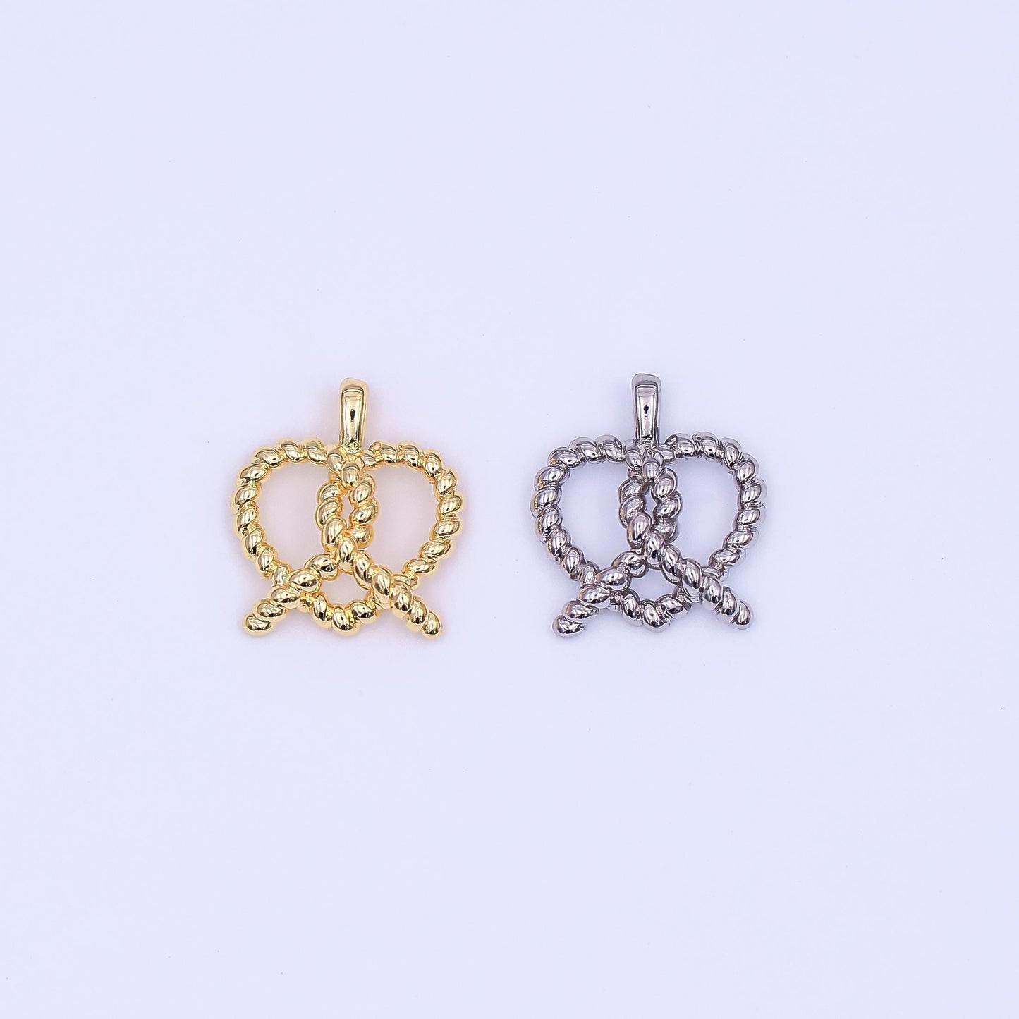 Mini Twisted Rope Heart Minimalist 3D Pretzel Charm French Pastry 24K Gold Filled Food Charm for Bracelet Necklace Earring Charm | AH-465