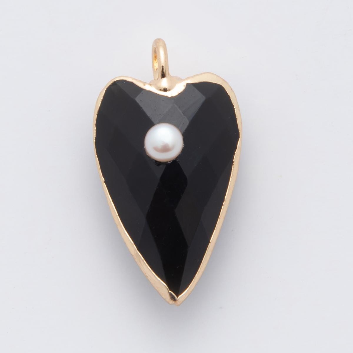 18K Gold Filled 23mm Shell Pearl Multifaceted Gemstone Heart Padlock Charm | AF331