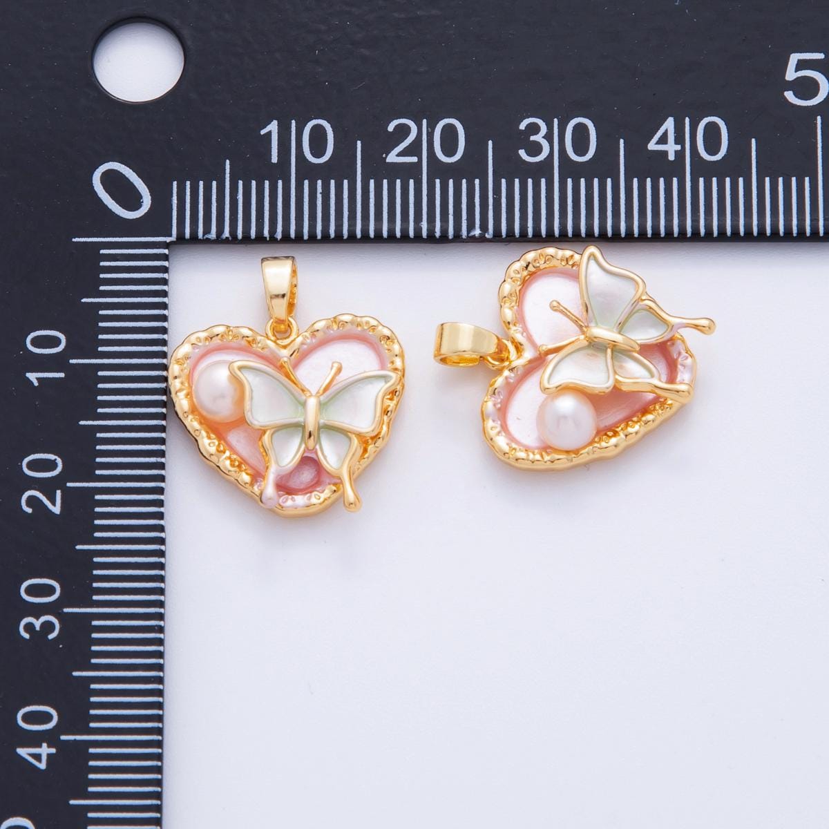 18K Gold Filled Shell Pearl Butterfly Heart Pendant | AH728