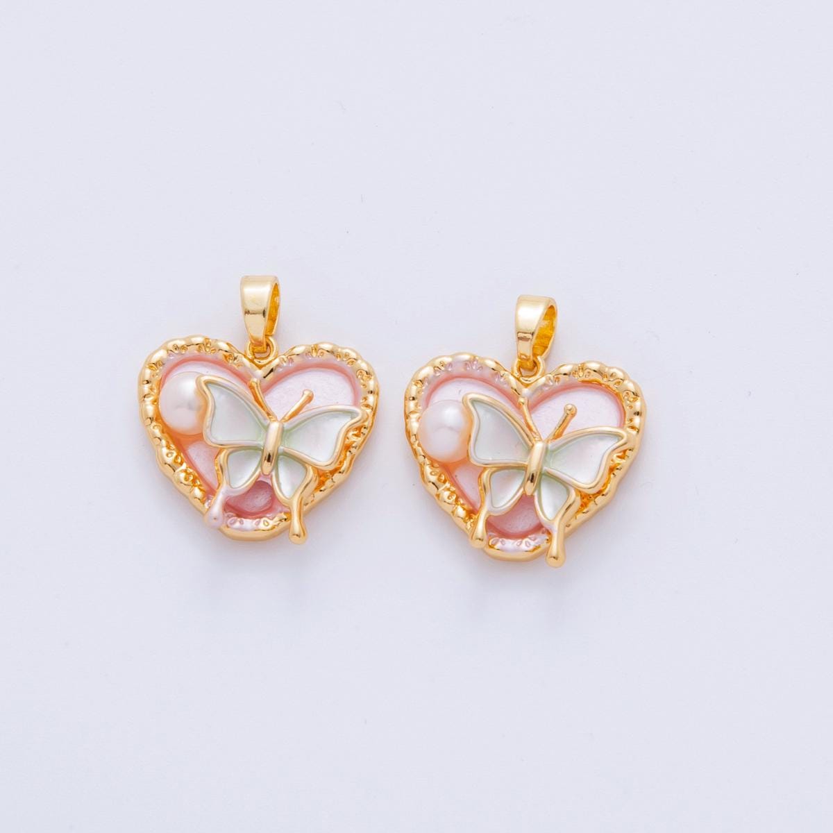 18K Gold Filled Shell Pearl Butterfly Heart Pendant | AH728