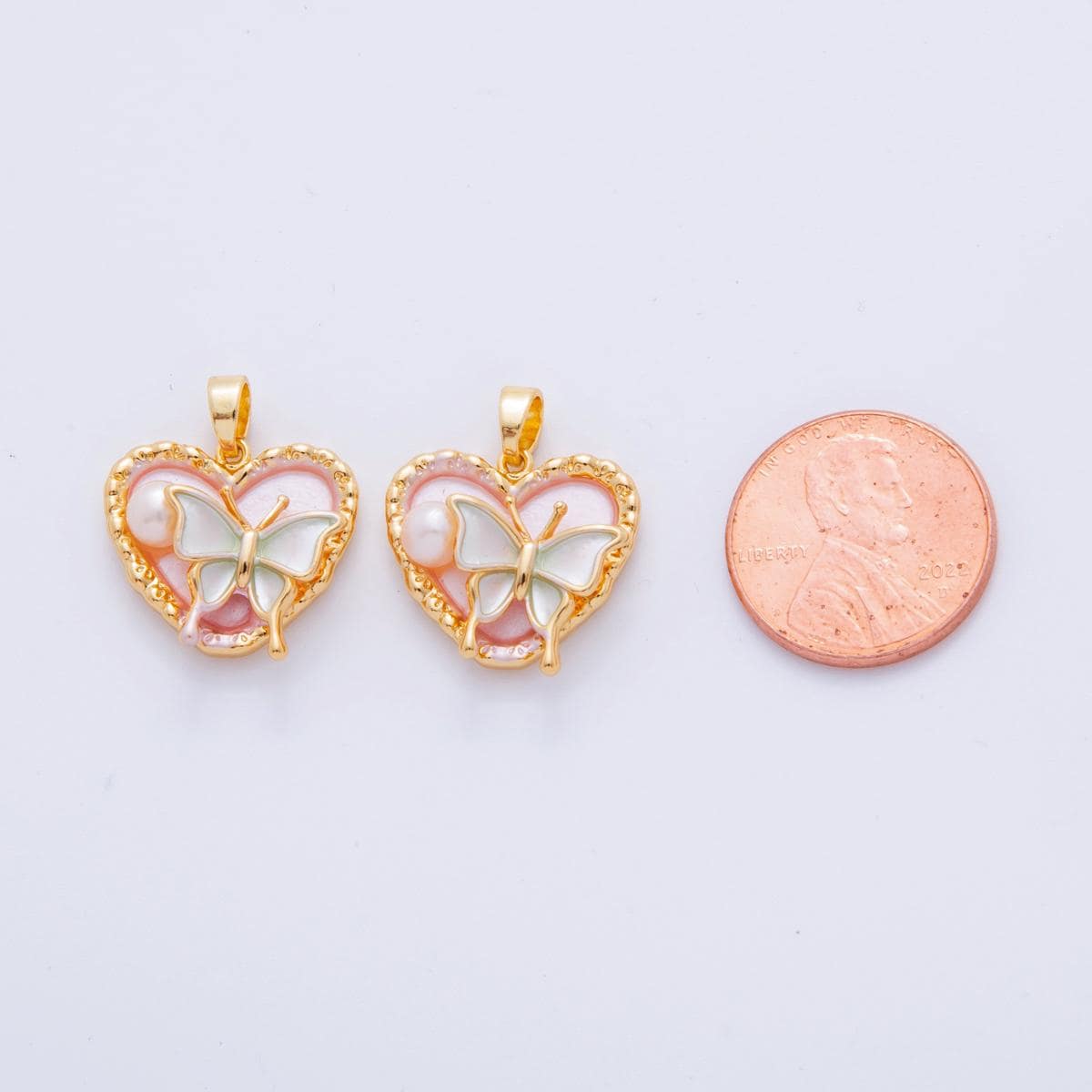 18K Gold Filled Shell Pearl Butterfly Heart Pendant | AH728