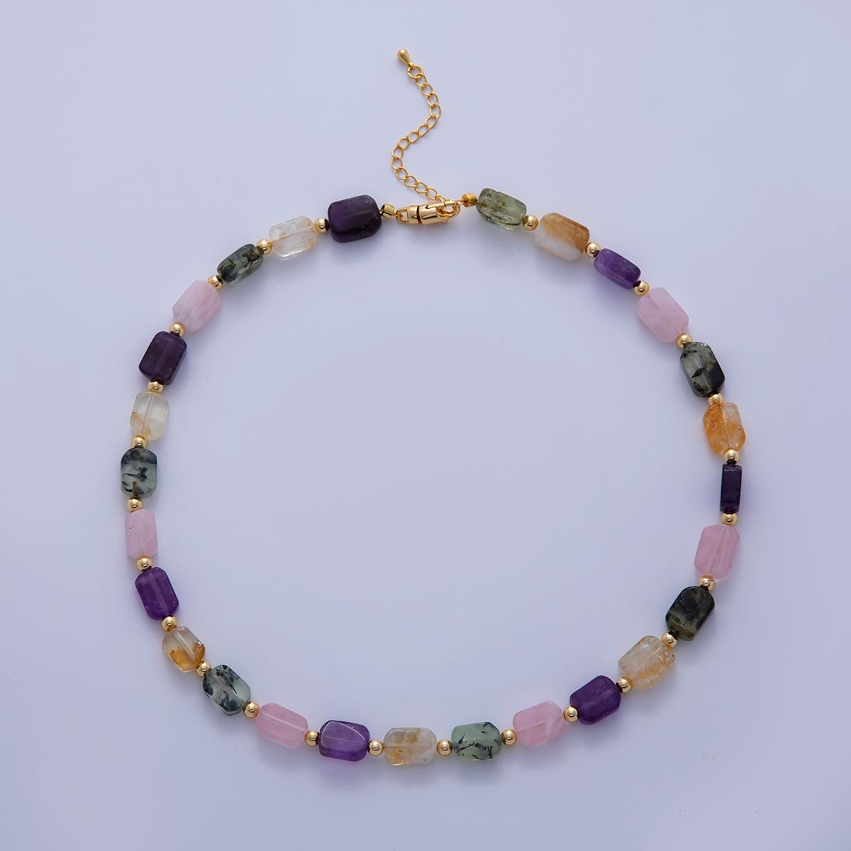 Chunky 4mm Mix Natural Gemstone Bead 17 Inch Handmade 18K Gold Filled Beaded Necklace | WA-3176