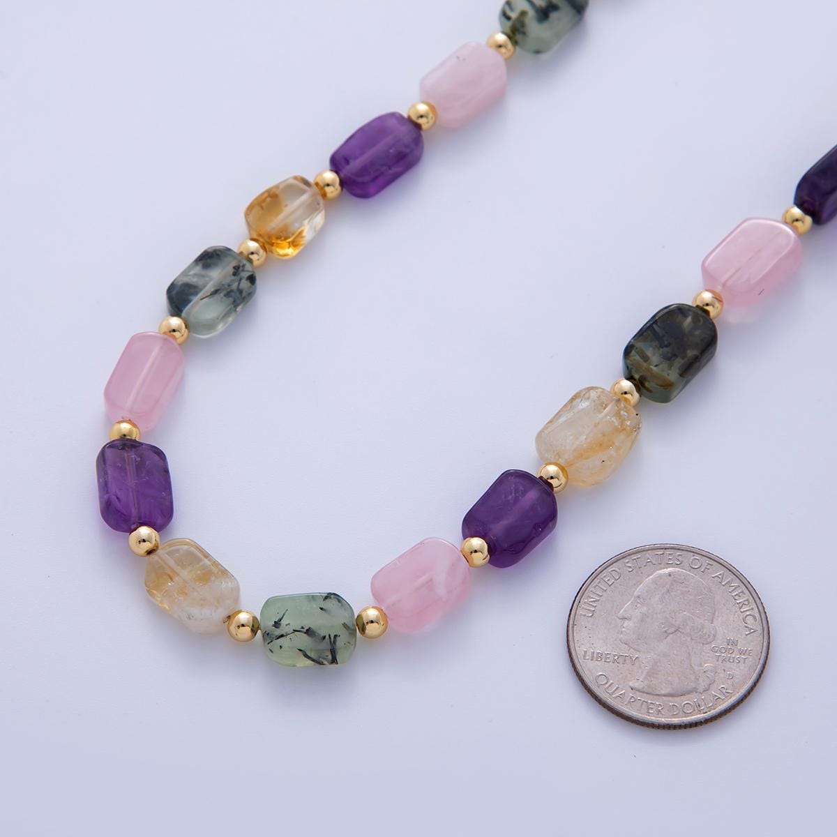 Chunky 4mm Mix Natural Gemstone Bead 17 Inch Handmade 18K Gold Filled Beaded Necklace | WA-3176