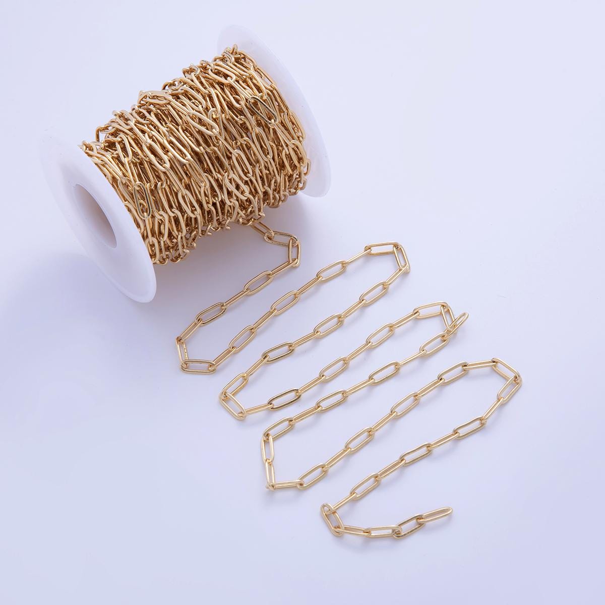 16K Gold Filled 4mm Minimalist Paperclip Unfinished Chain by Yard | Roll-1574
