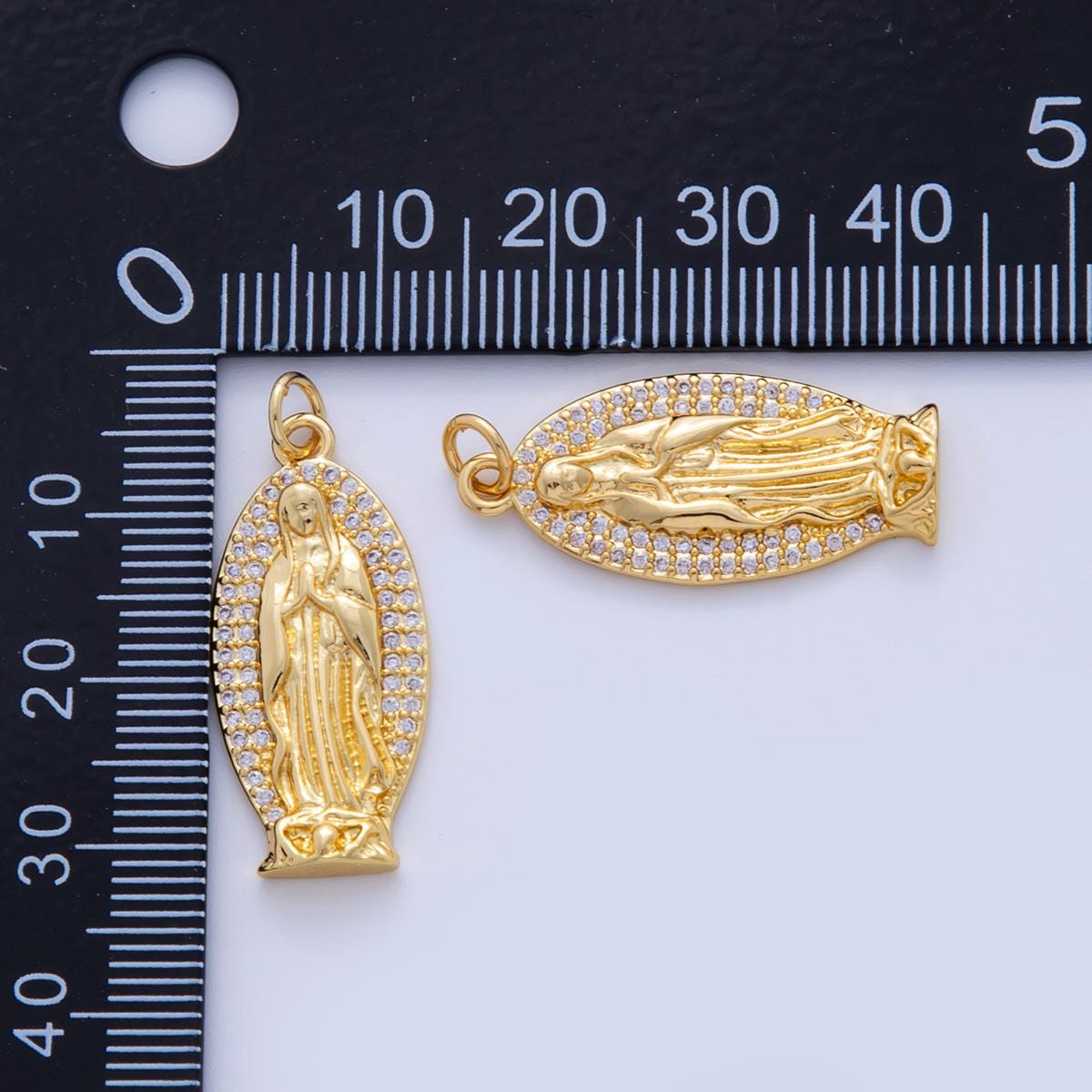 18K Gold Filled Micro Paved CZ Religious Mother Mary Lady Guadalupe Charm | AF322