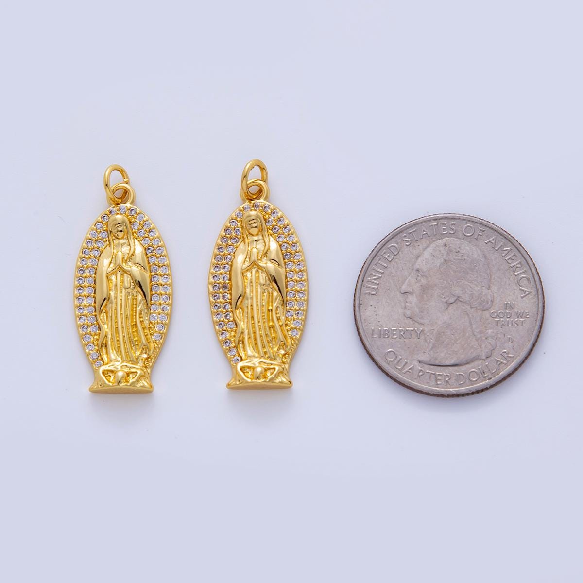 18K Gold Filled Micro Paved CZ Religious Mother Mary Lady Guadalupe Charm | AF322