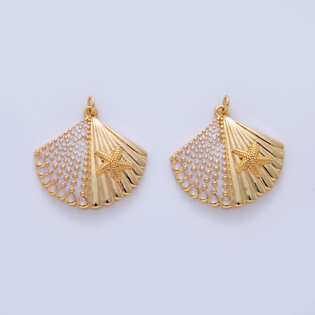 18K Gold Filled Dotted Lined Clam Sea Shell Starfish Charm | AF323